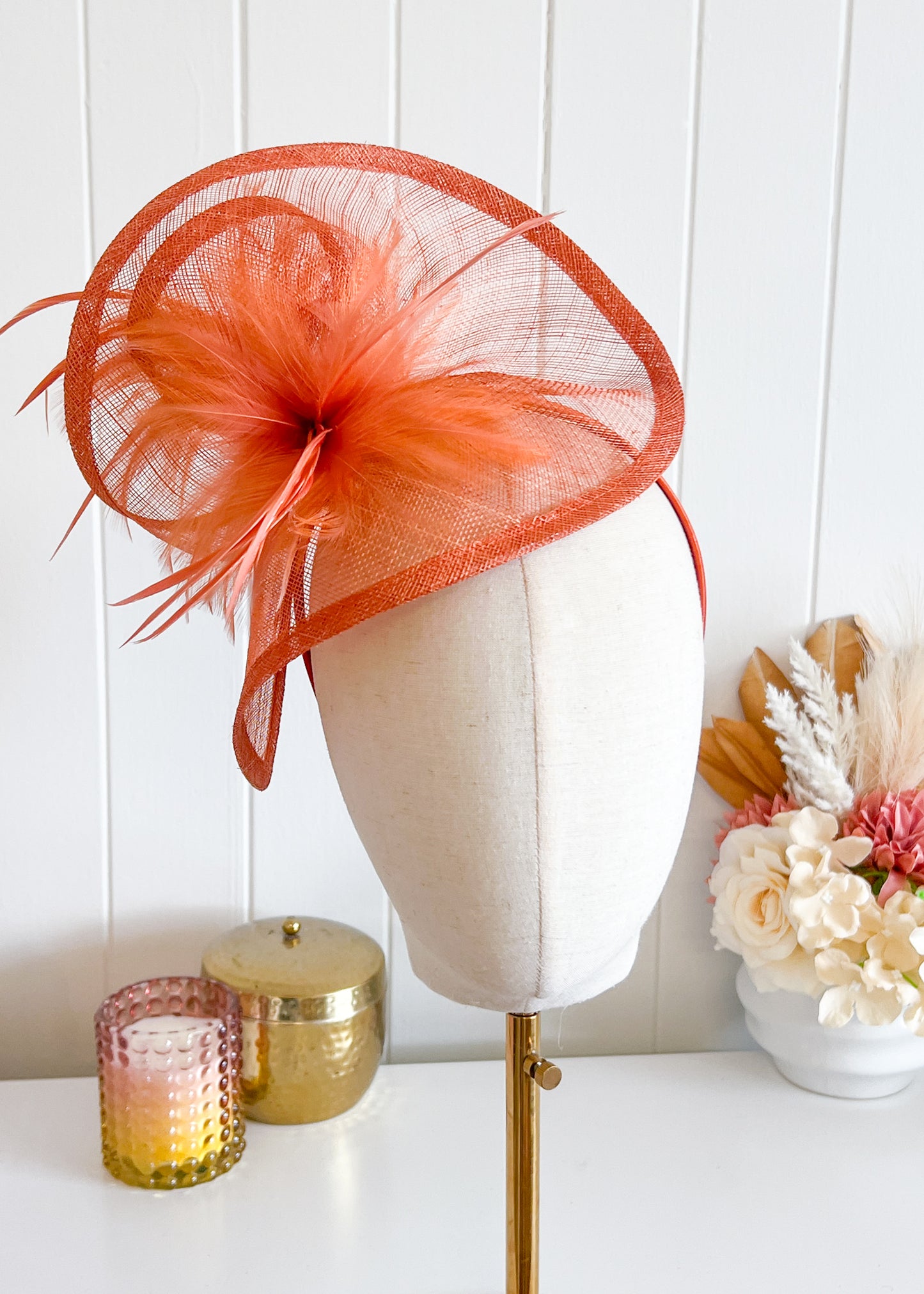 "Valerie" Rust Orange Fascinator