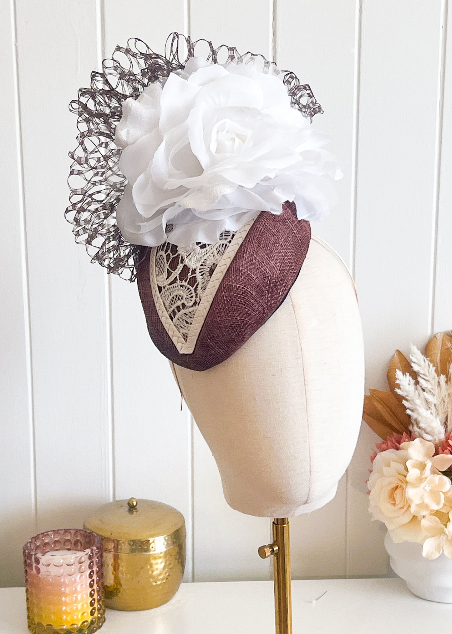 "Vivian" Brown & White Fascinator