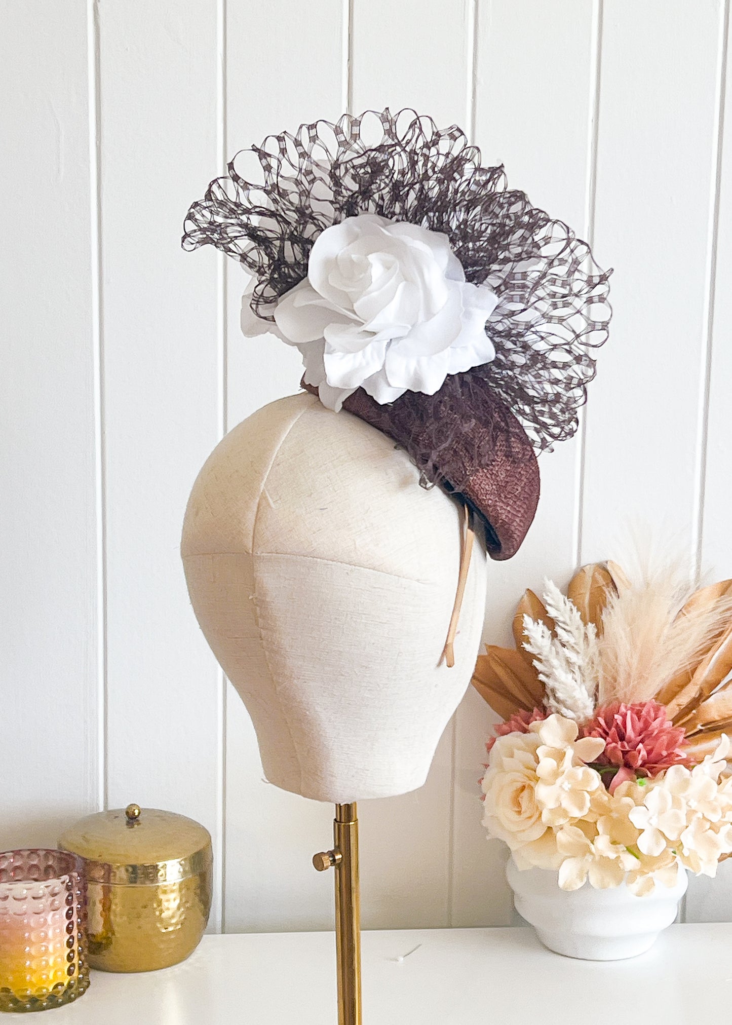 "Vivian" Brown & White Fascinator