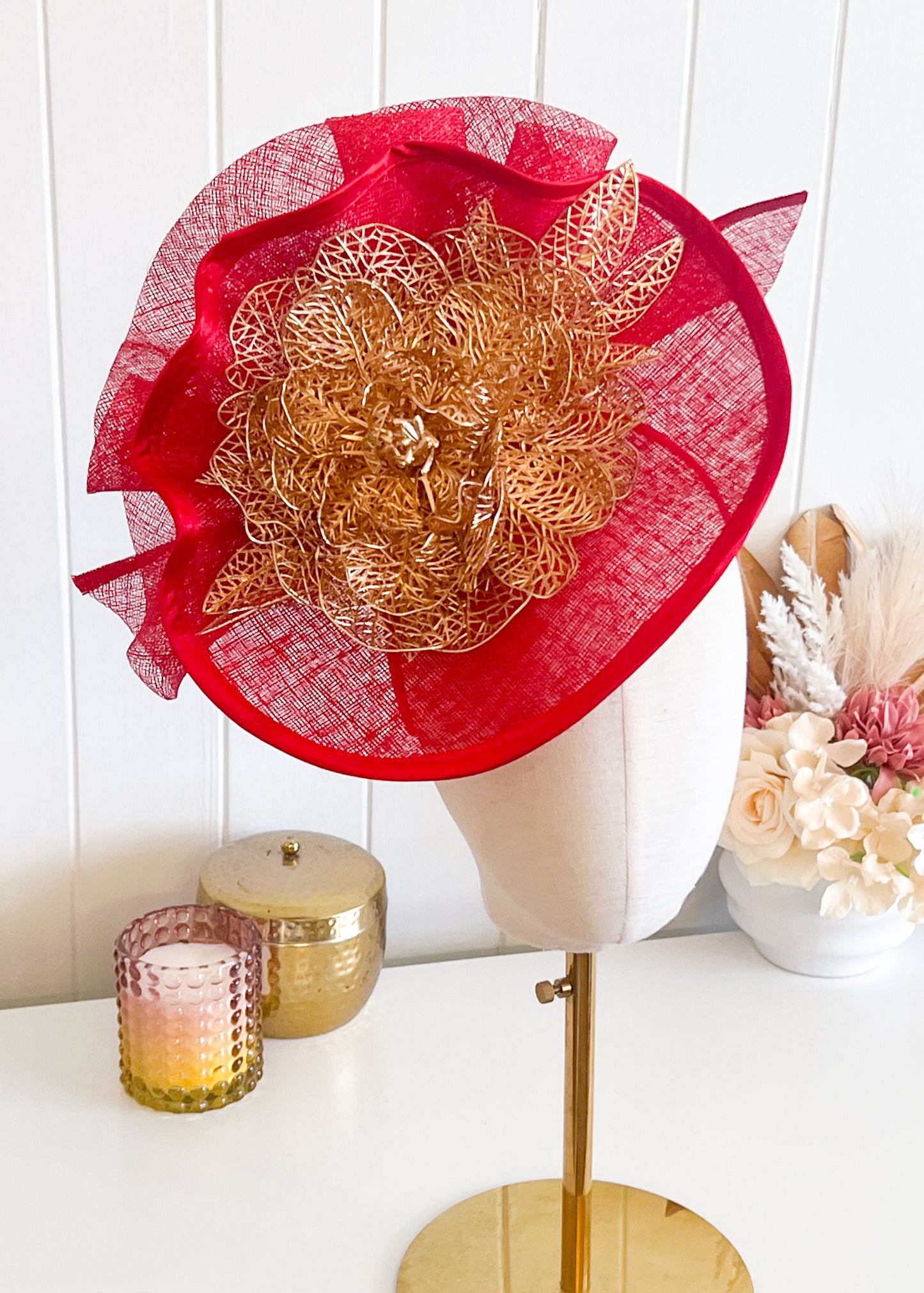 "Loretta" Red Fascinator