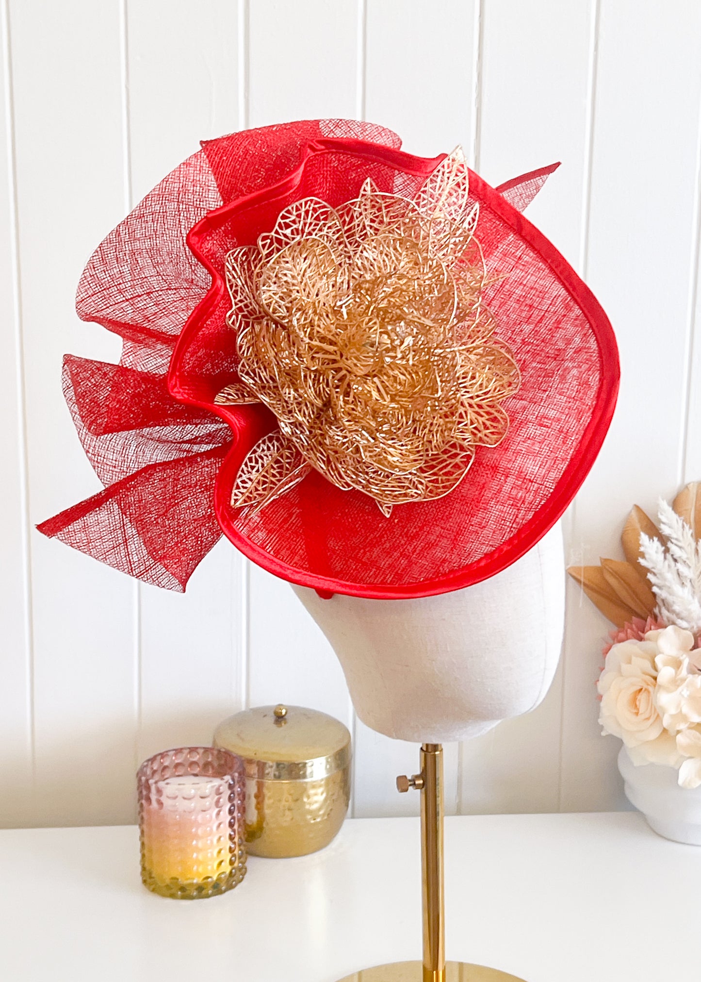 "Loretta" Red Fascinator