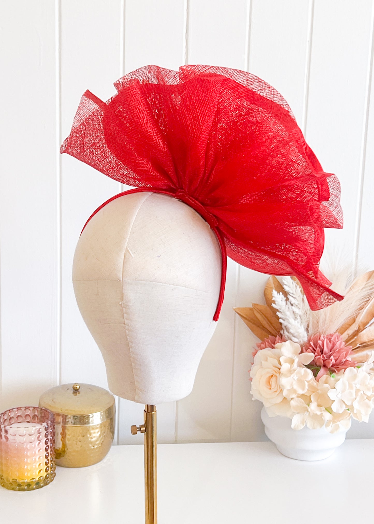 "Loretta" Red Fascinator