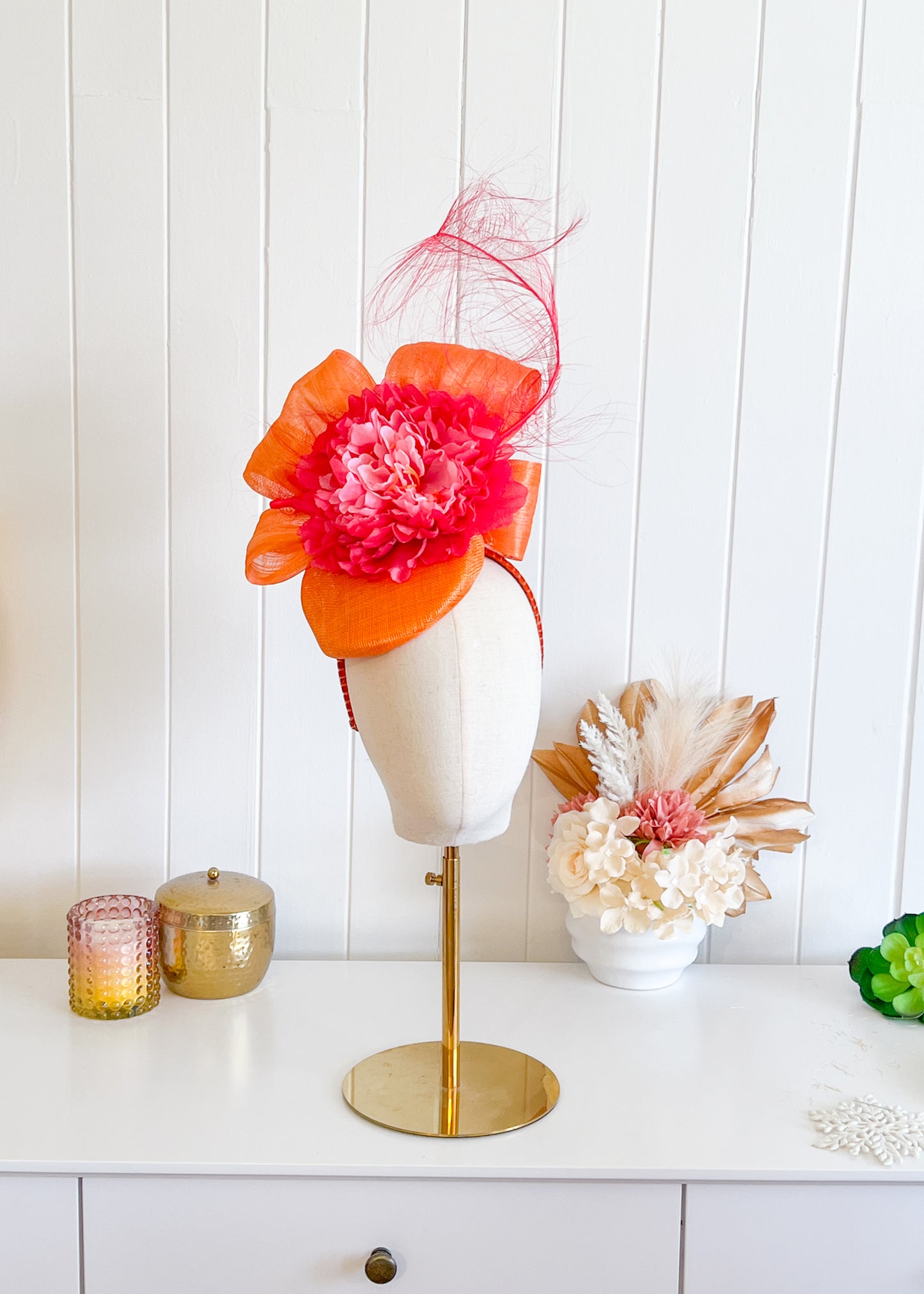 "Salina" Pink & Orange Fascinator