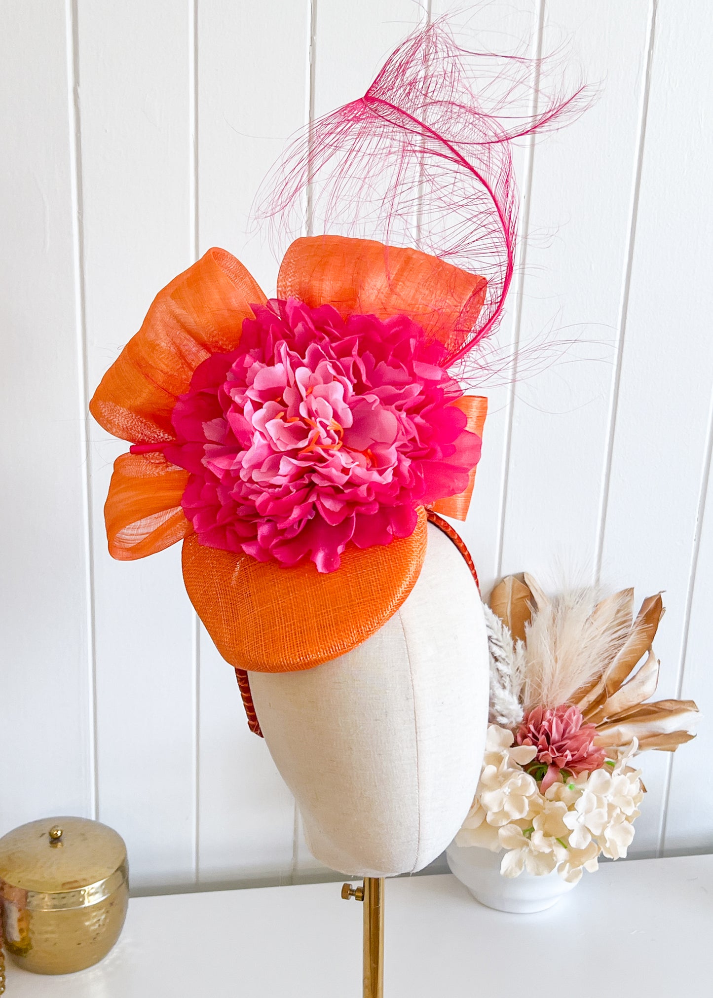 "Salina" Pink & Orange Fascinator