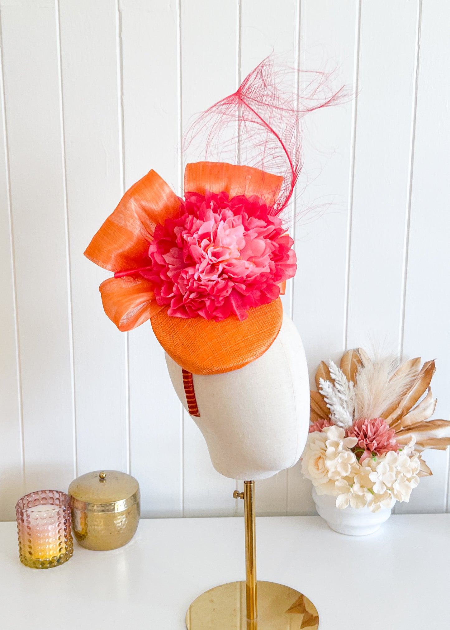 "Salina" Pink & Orange Fascinator