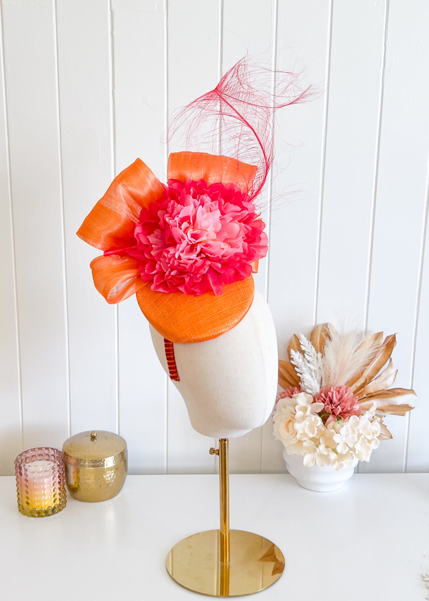 "Salina" Pink & Orange Fascinator