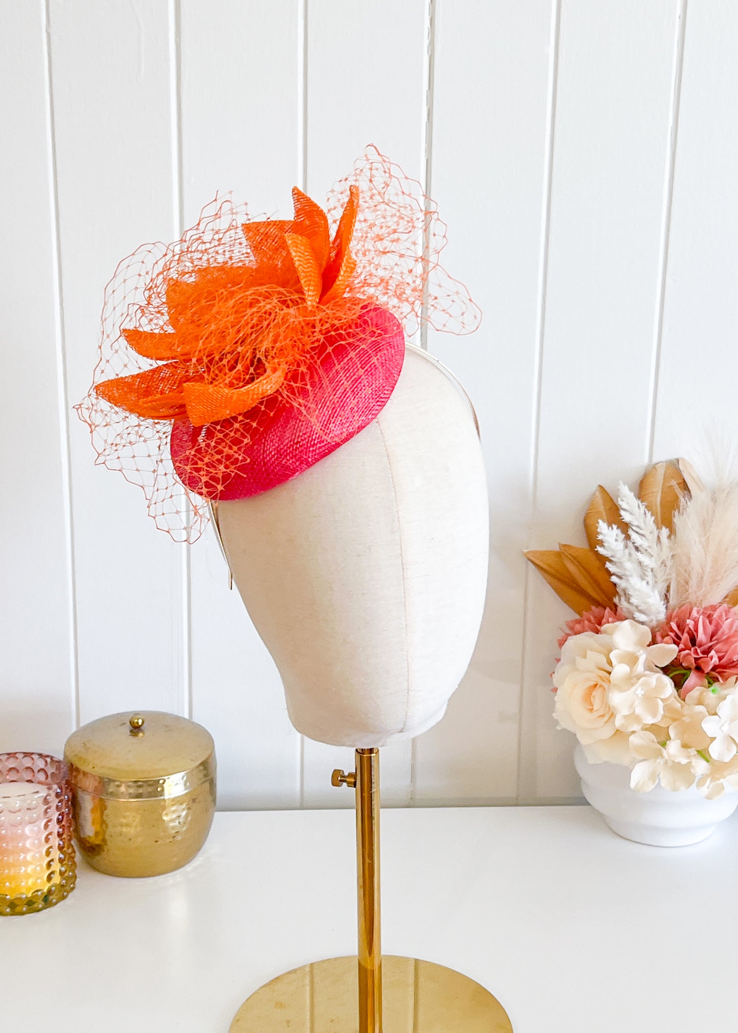 "Yasmine" Pink & Orange Fascinator