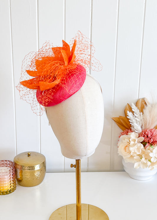 "Yasmine" Pink & Orange Fascinator