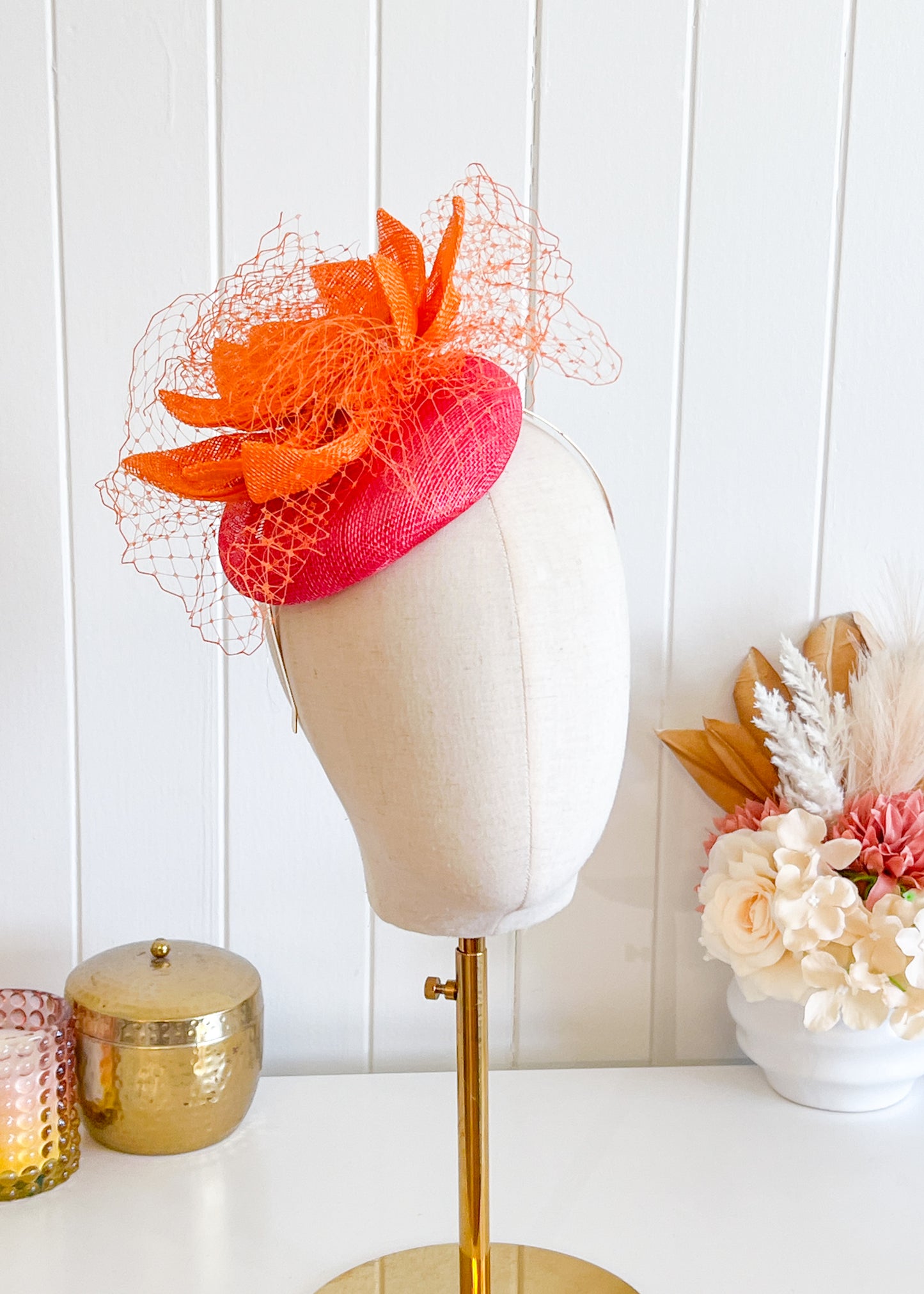 "Yasmine" Pink & Orange Fascinator