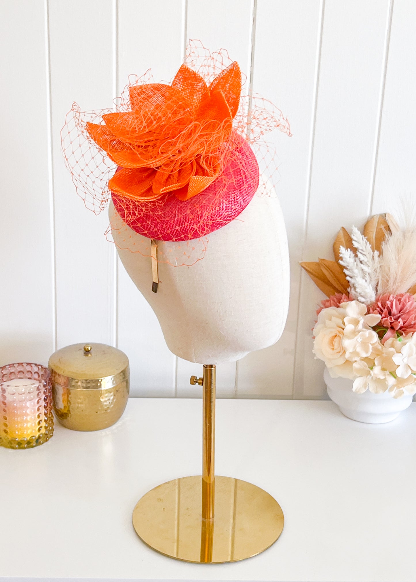 "Yasmine" Pink & Orange Fascinator