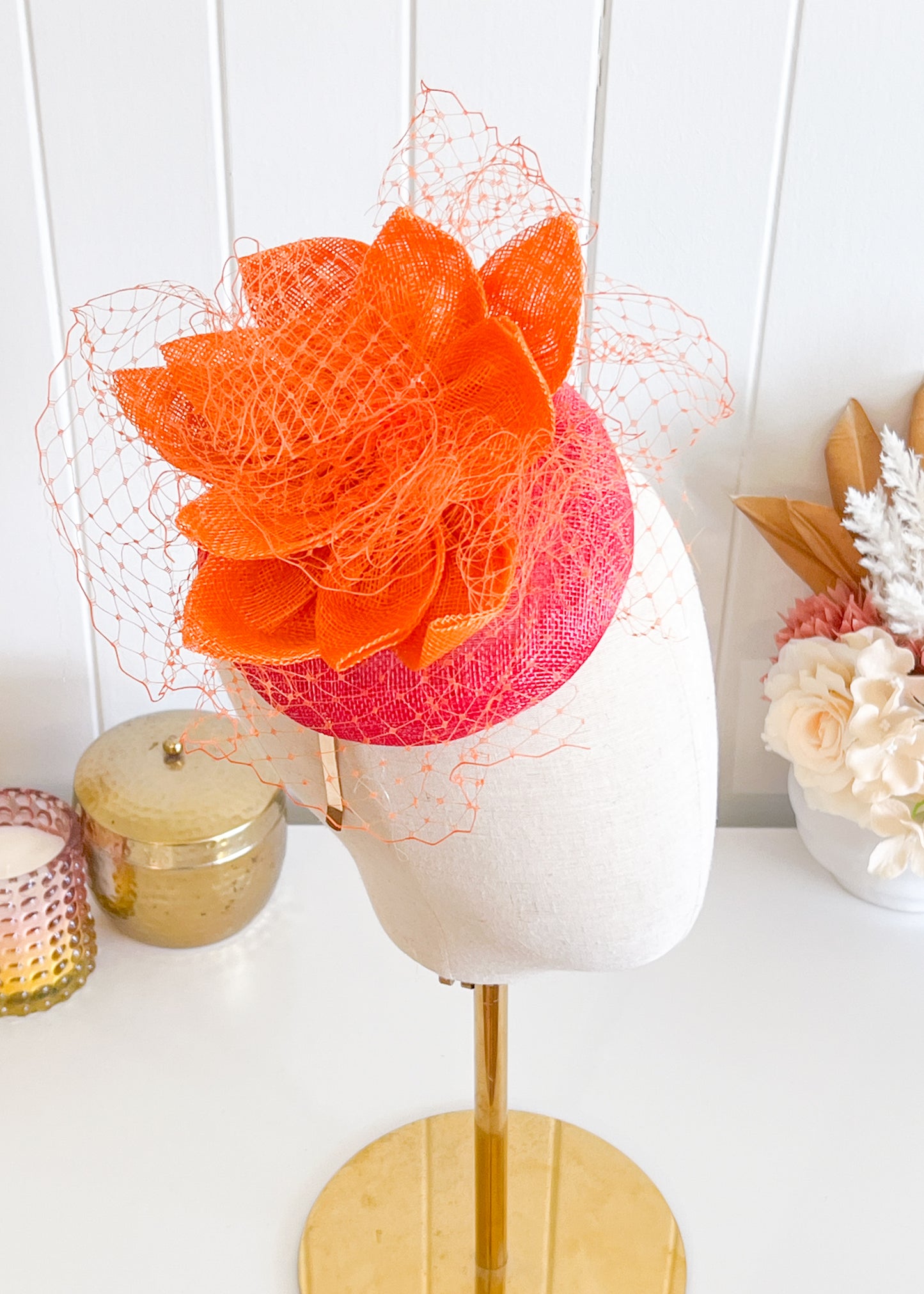 "Yasmine" Pink & Orange Fascinator