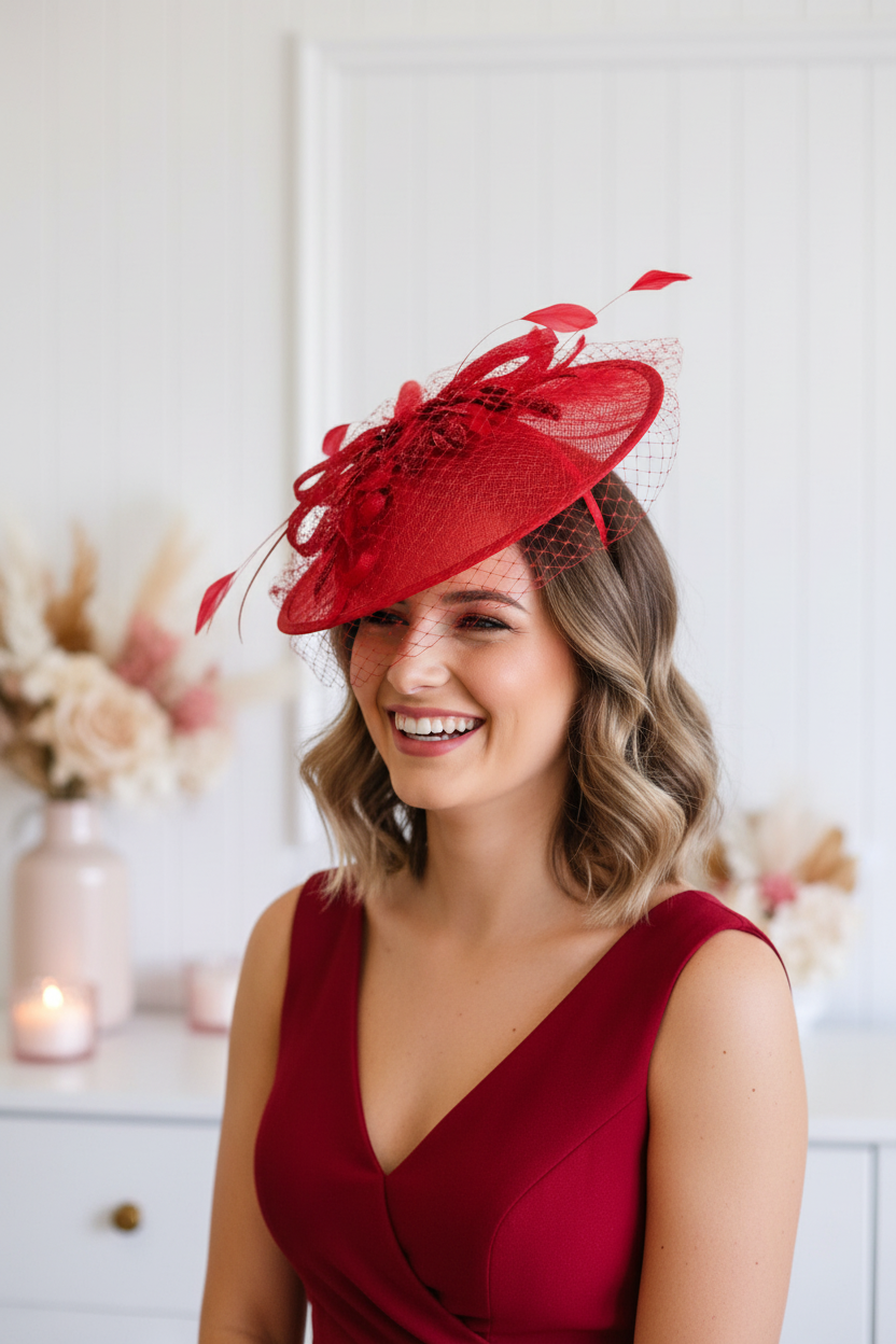 "Jenna" Red Saucer Hat