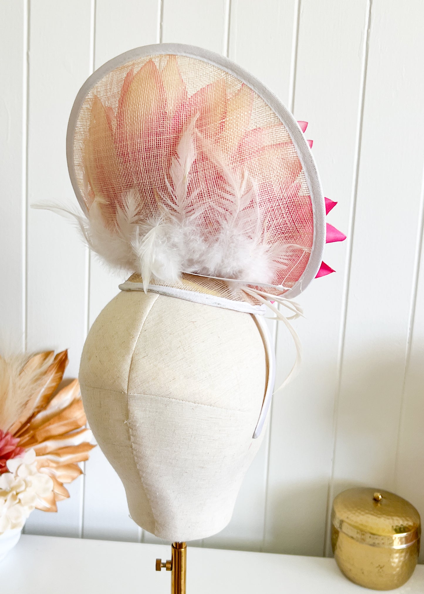"Allison" Fuscia & White Fascinator