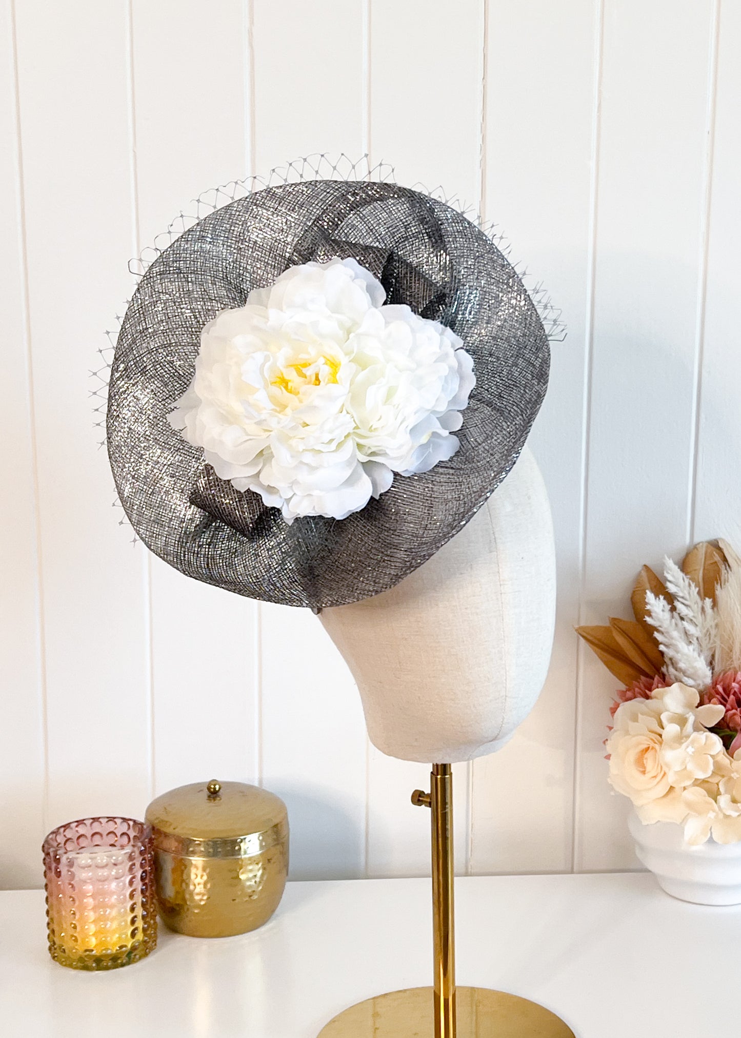"Erin" Silver & White Fascinator