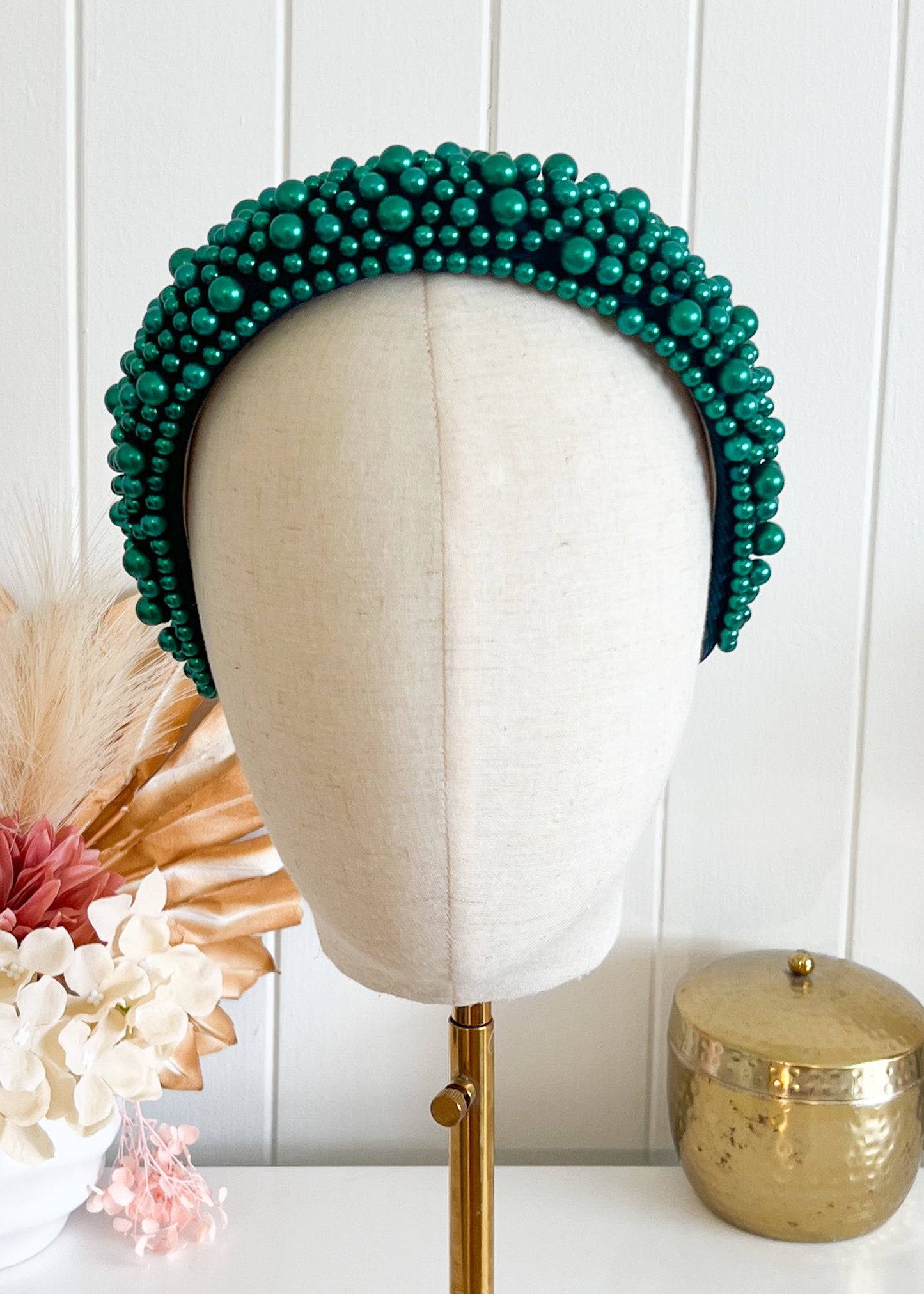 "Kirraly" Pearl Beaded Headband - Green
