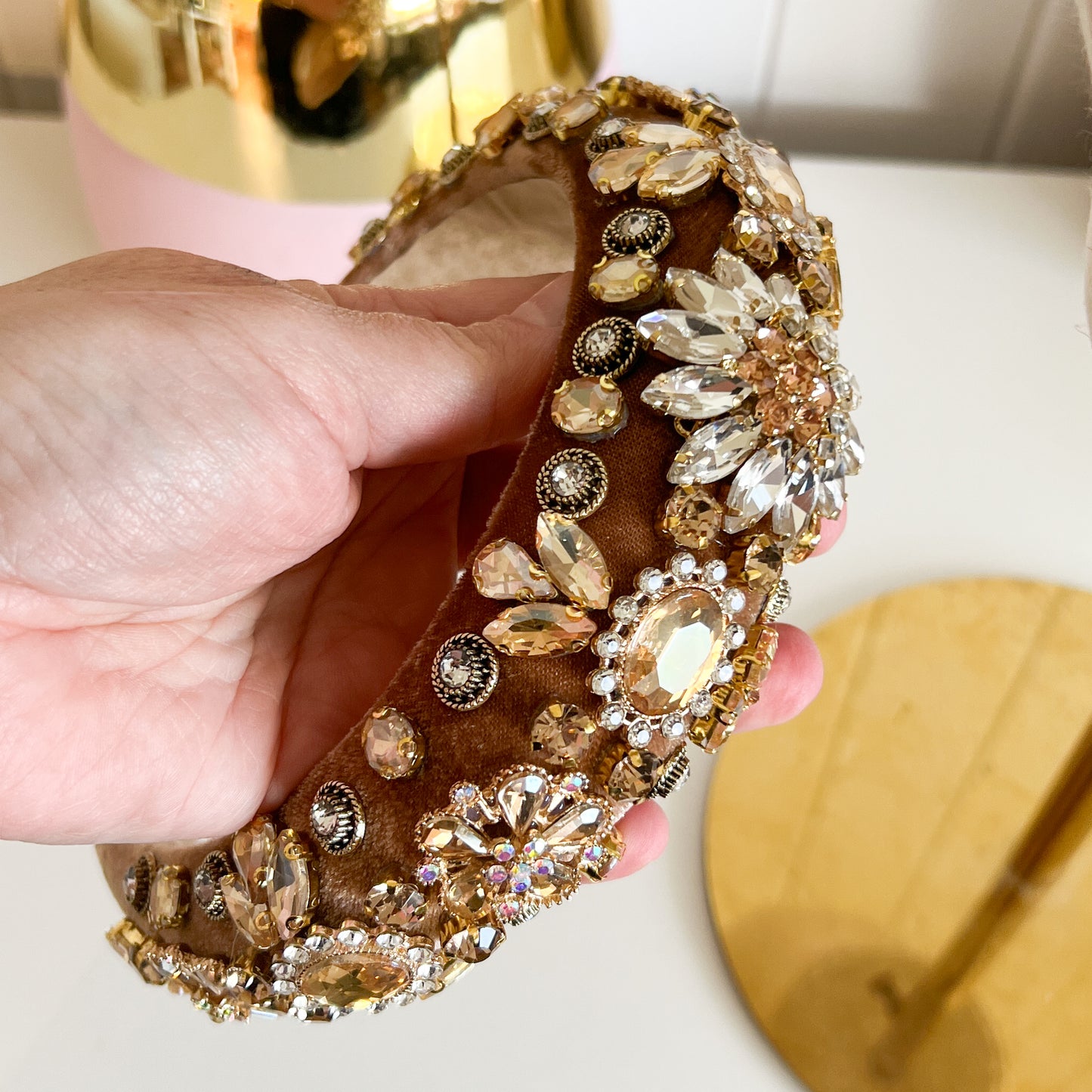 "Madison" Jewelled Headband - Latte