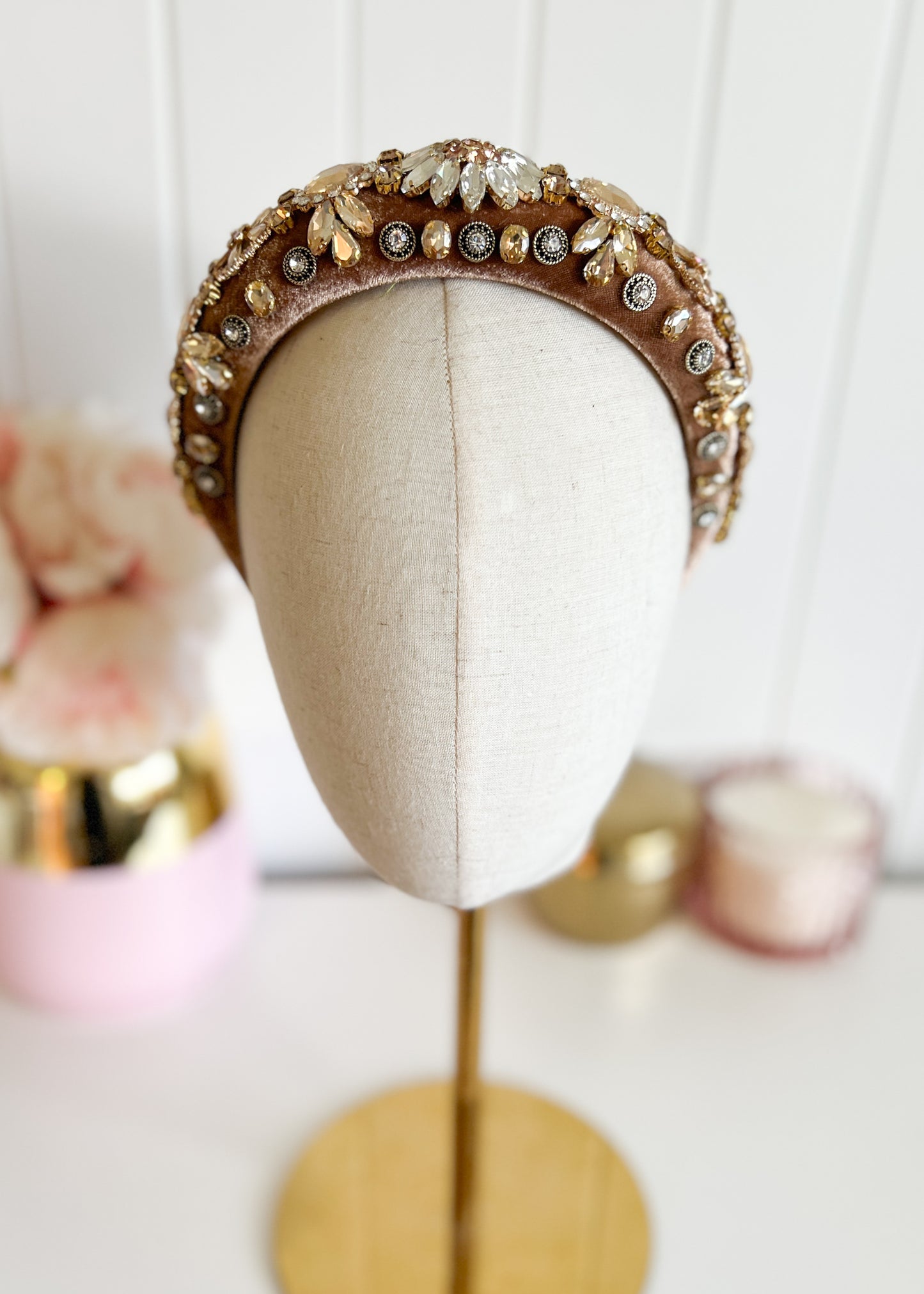 "Madison" Jewelled Headband - Latte