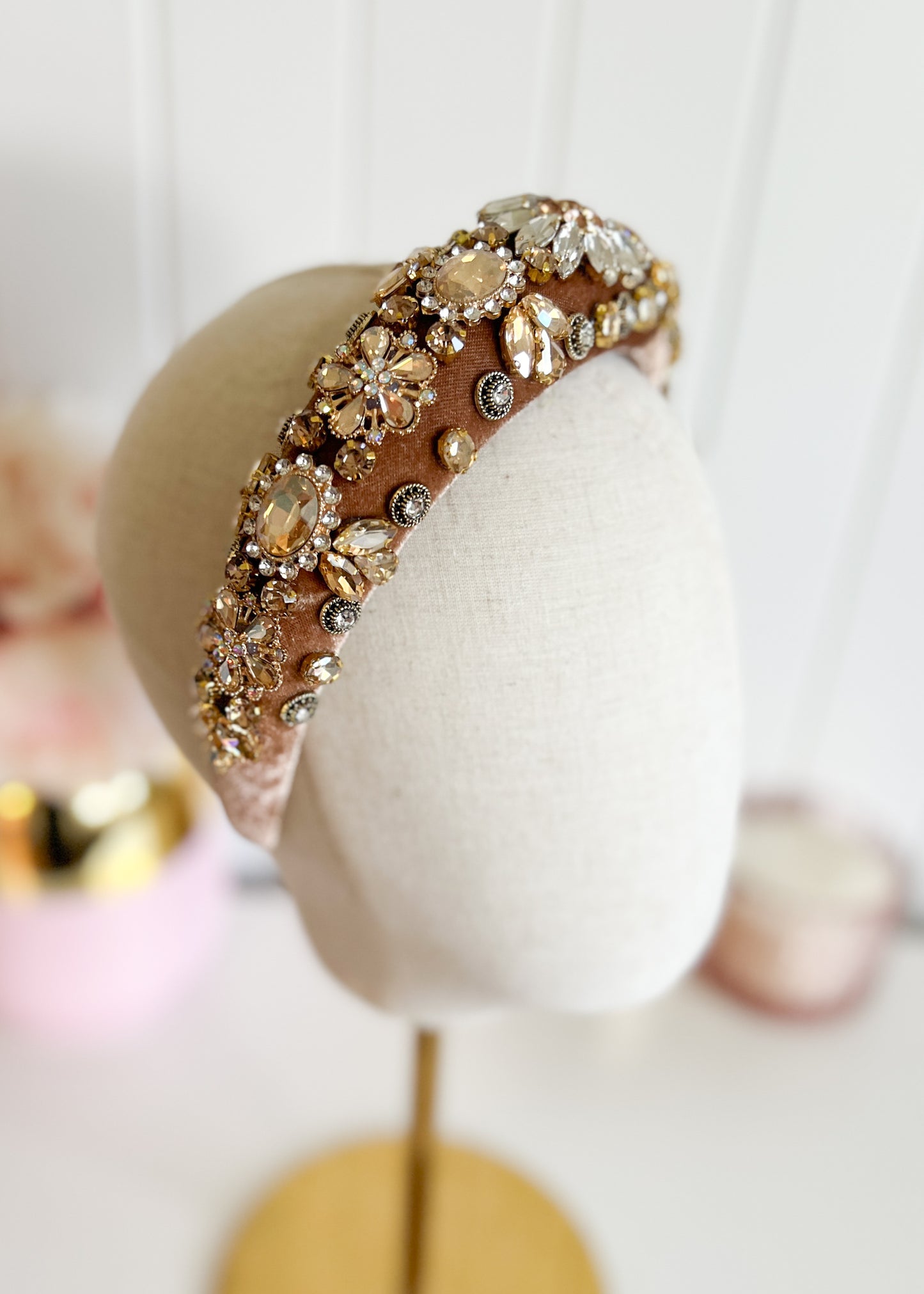 "Madison" Jewelled Headband - Latte