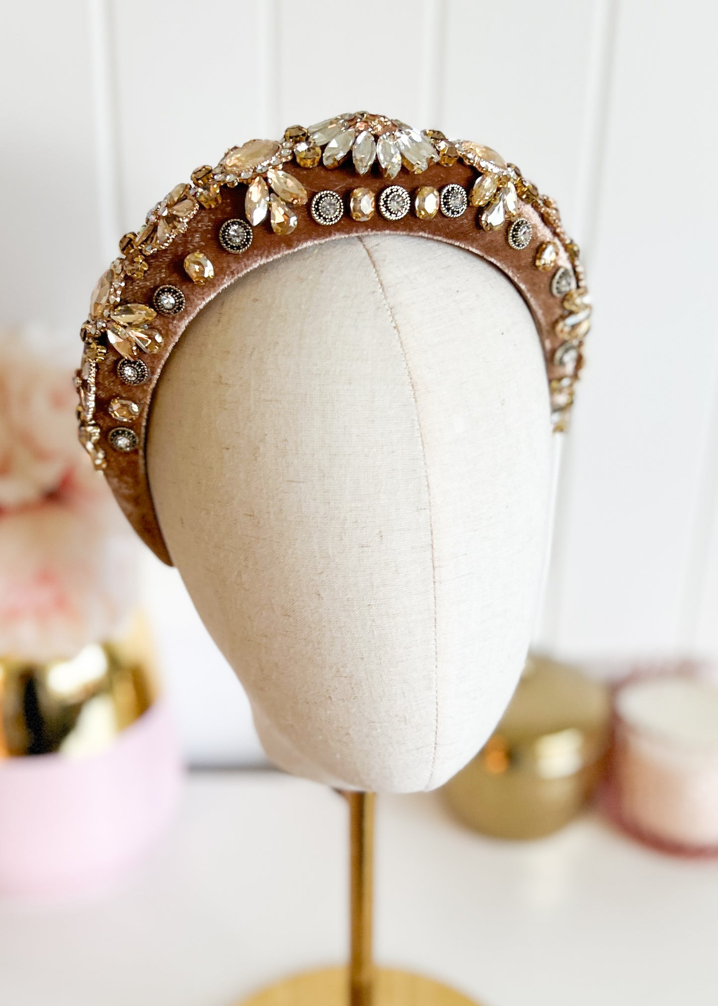 "Madison" Jewelled Headband - Latte