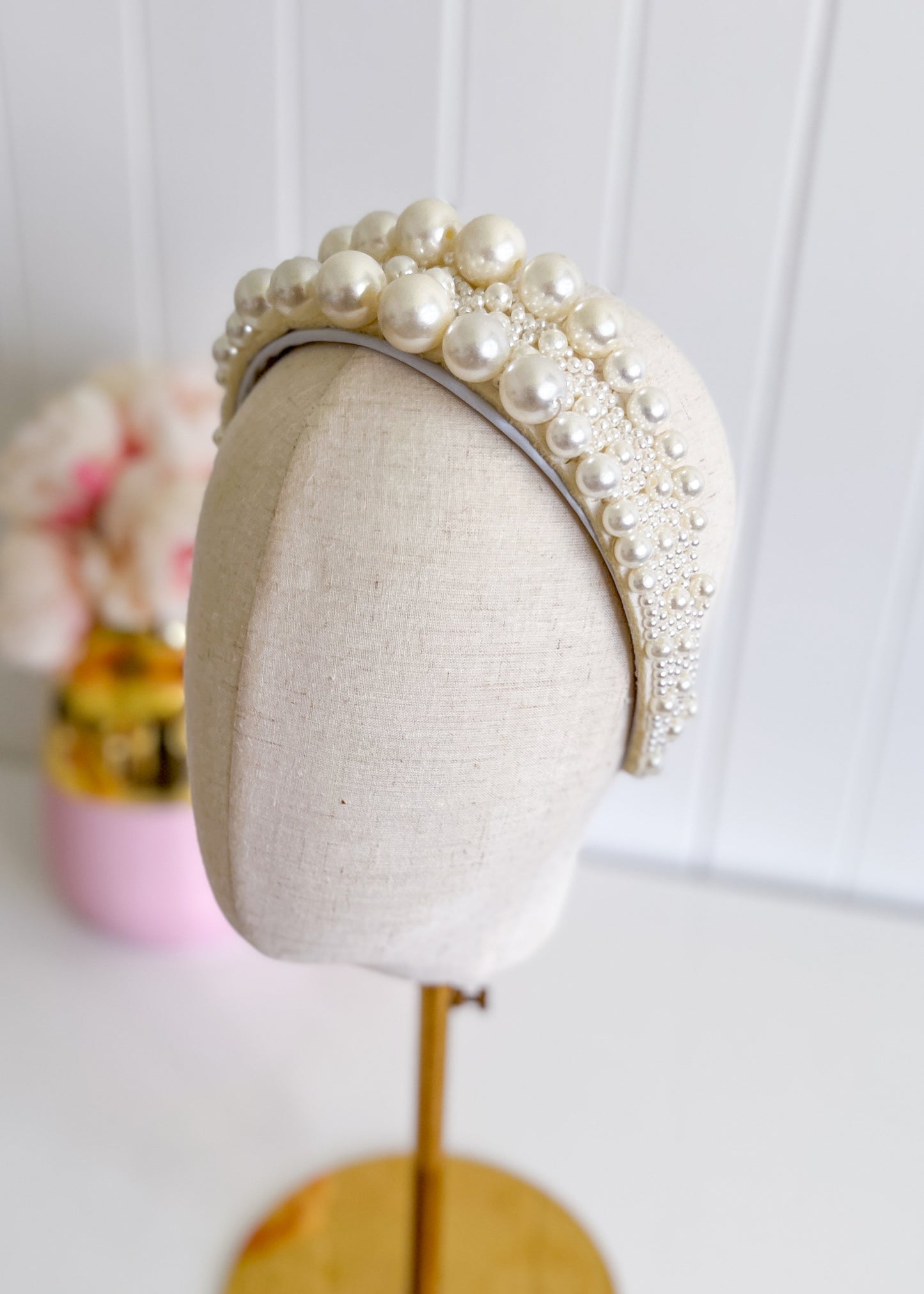 "Sandra" Pearl - White Headband