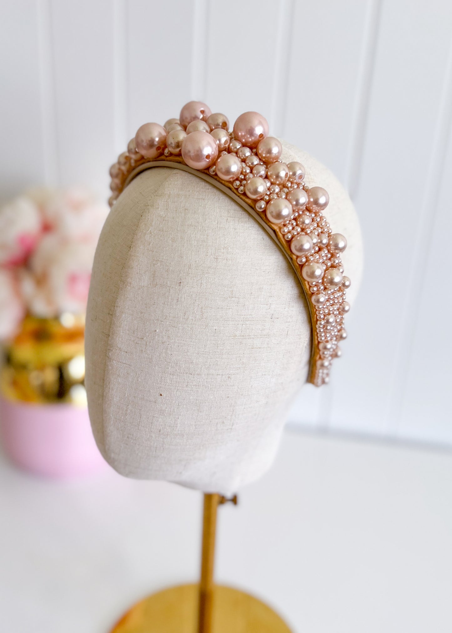 "Sandra" Gold Pearl Headband