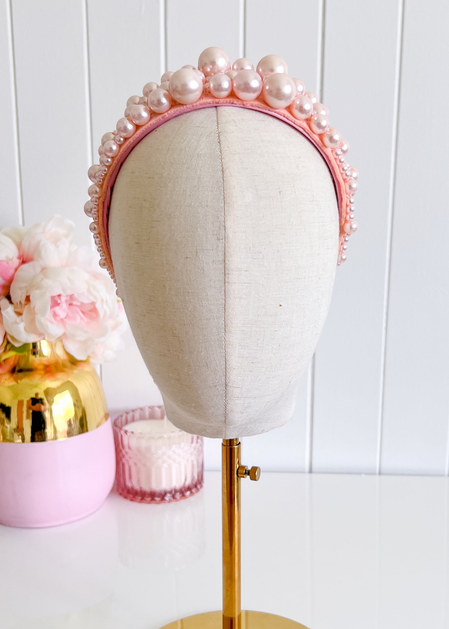 "Sandra" Pink Pearl Headband