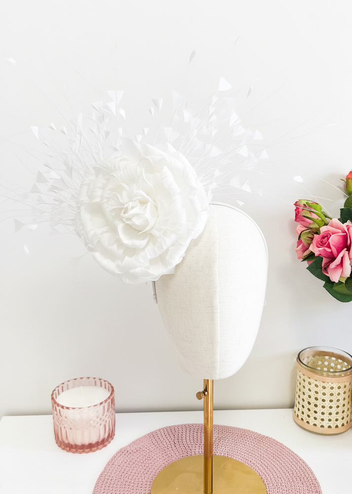 "Harper" Statement Feather Rose Headpiece (Choose Colour)