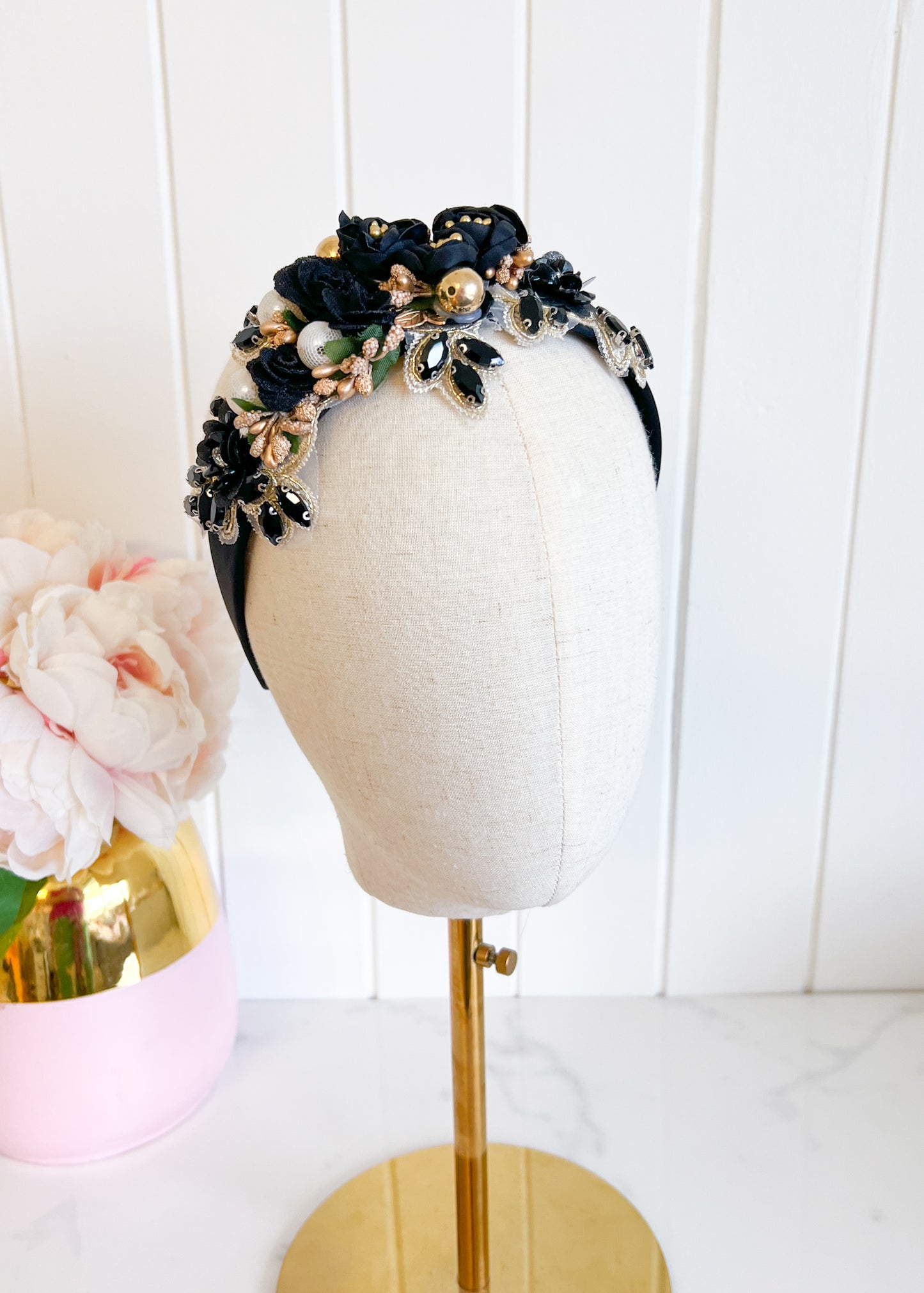 "Isabella" Crown Headband - Black & Gold