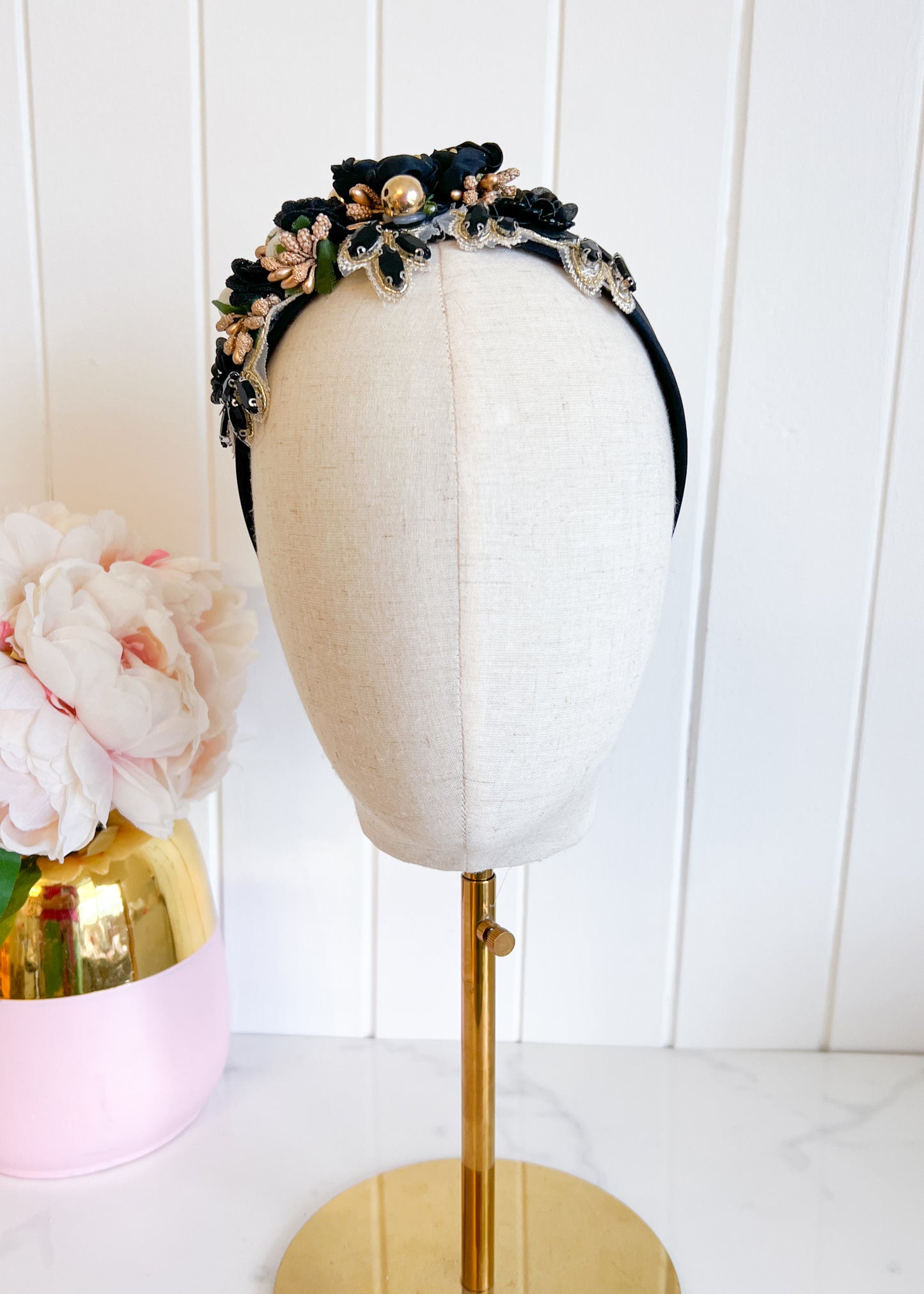 "Isabella" Crown Headband - Black & Gold