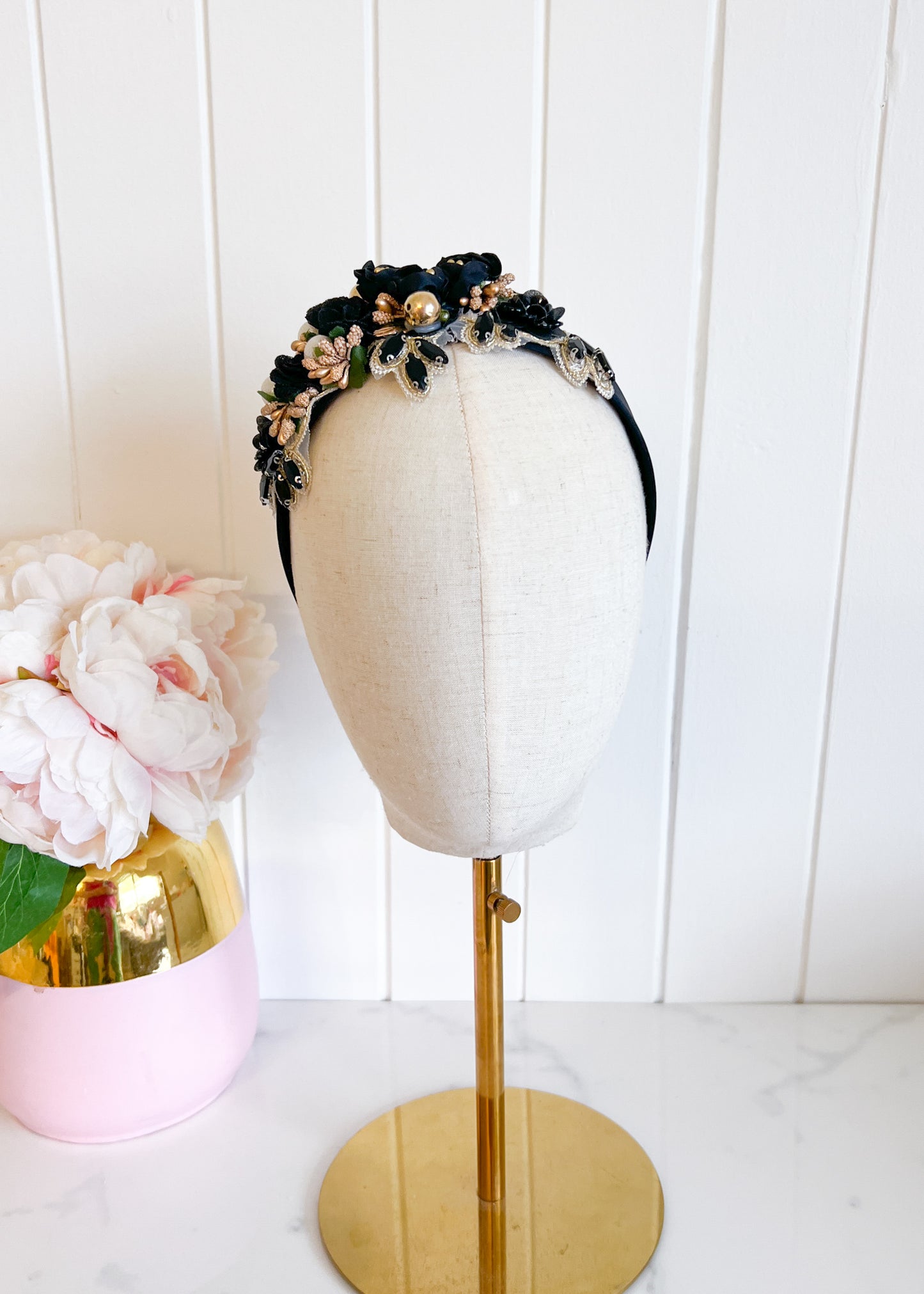 "Isabella" Crown Headband - Black & Gold