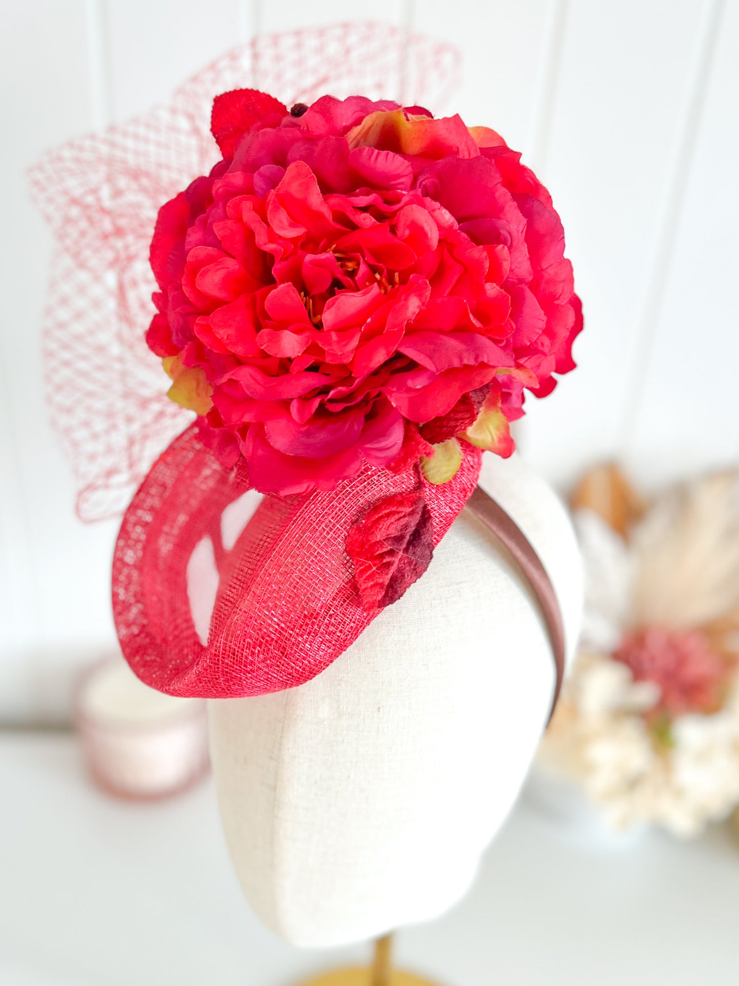 "Patrice" Red Fascinator