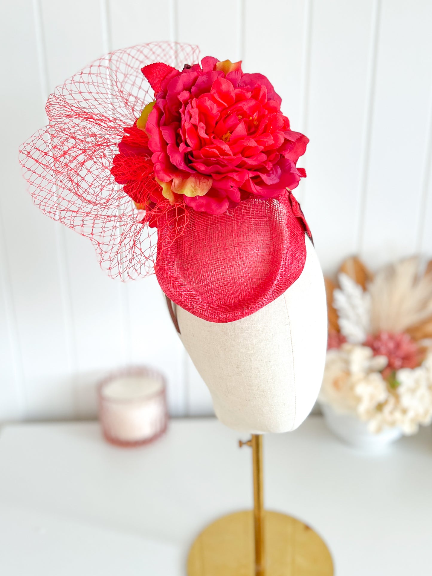 "Patrice" Red Fascinator