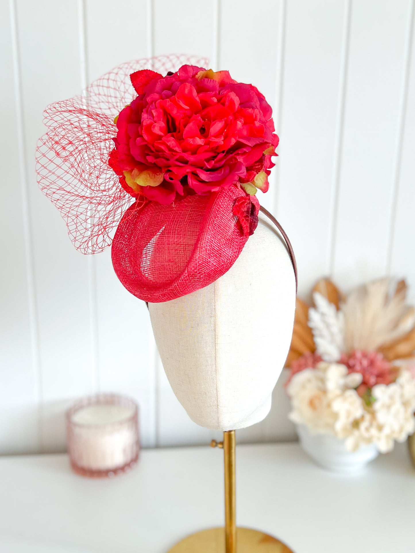 "Patrice" Red Fascinator