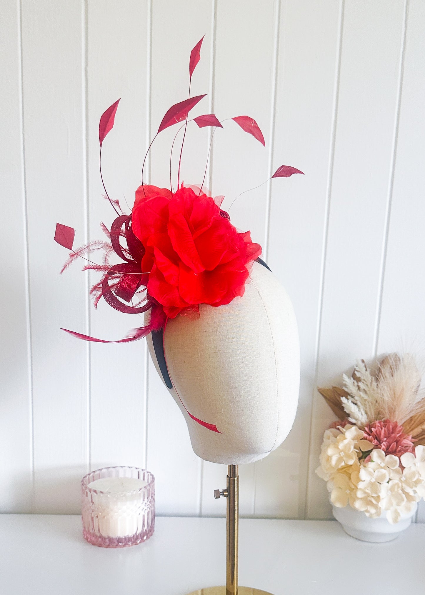 "Marcella" Red Fascinator
