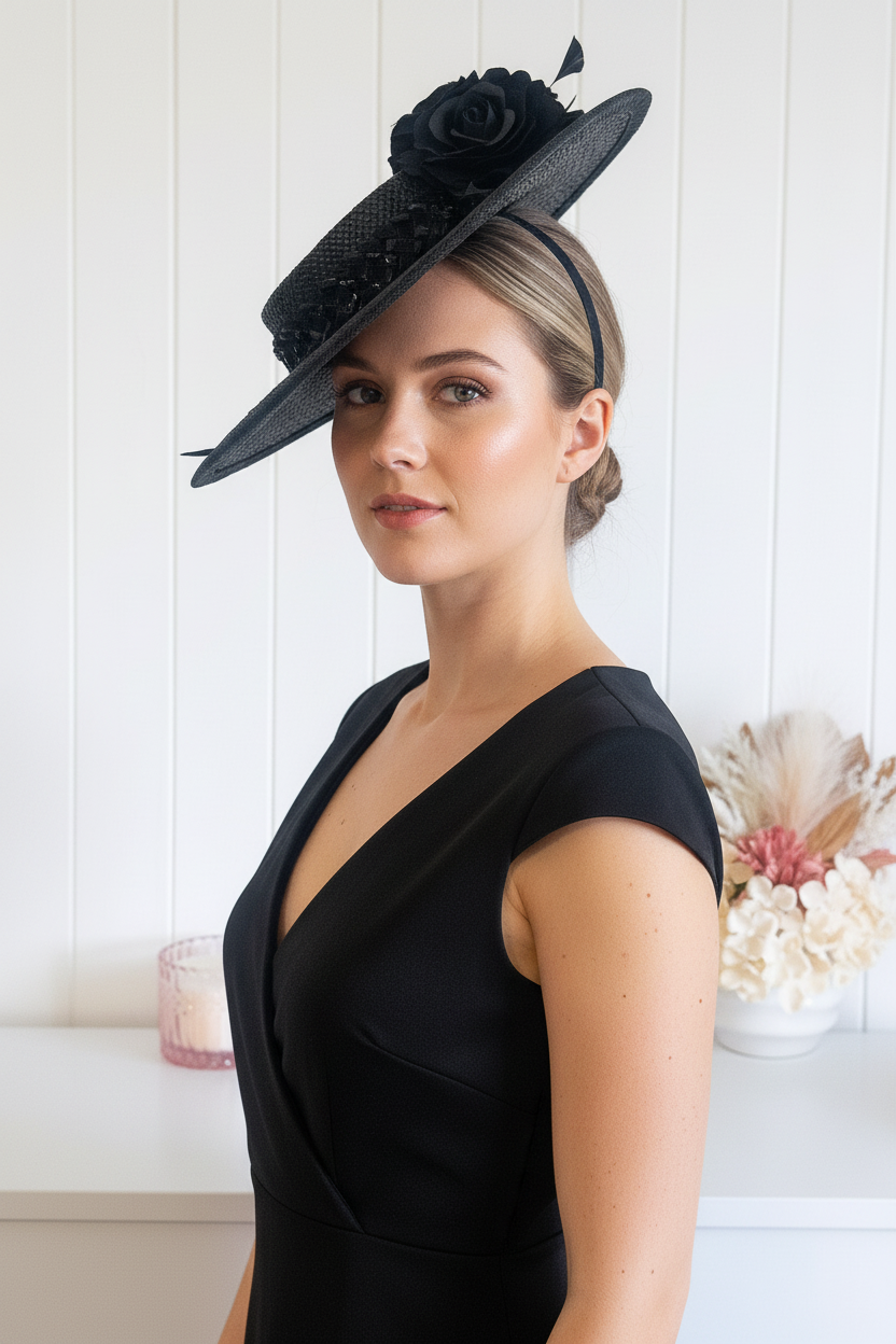 "Roxanne" Black Boater Hat