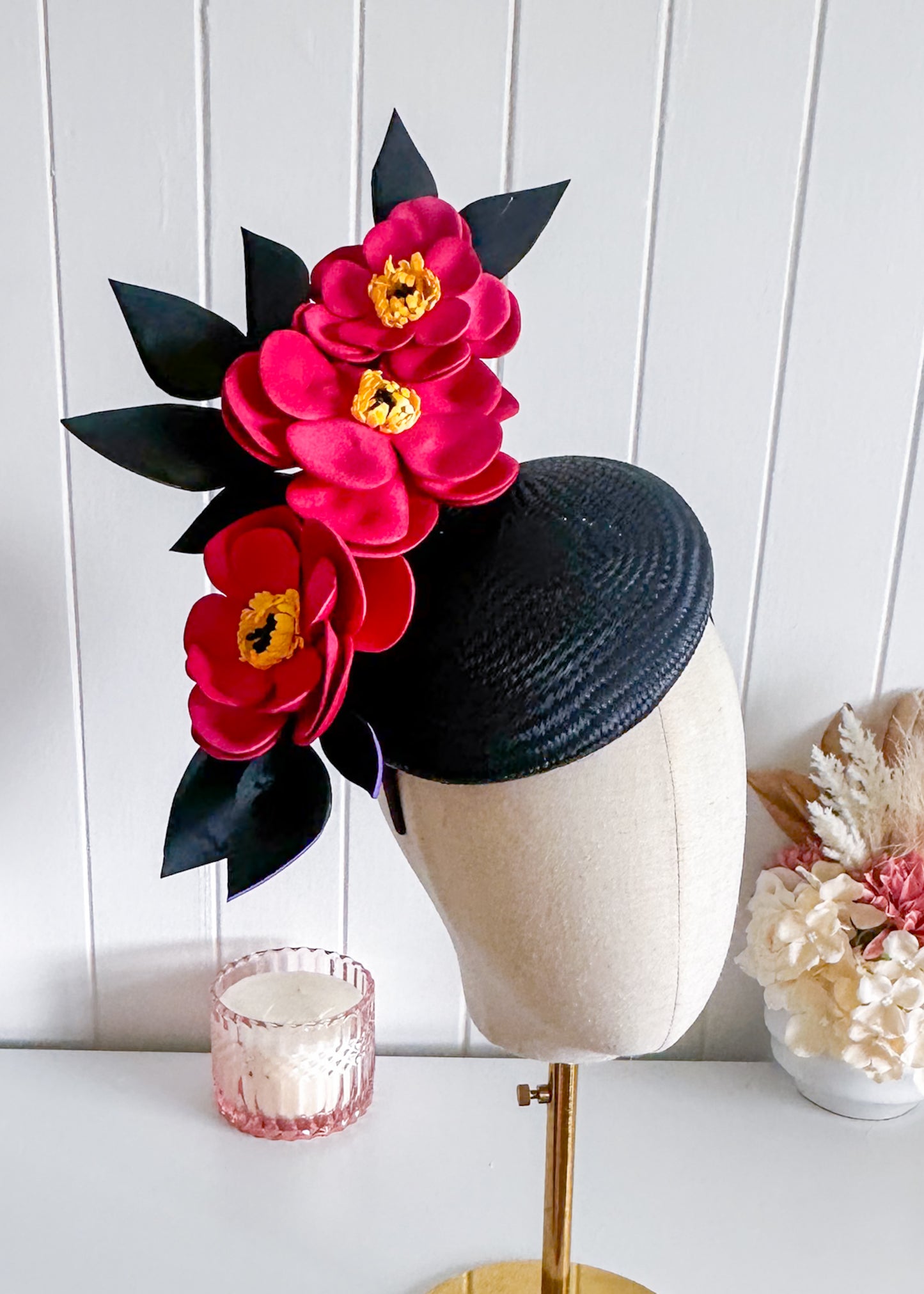 "Melanie" Magenta and Black Fascinator