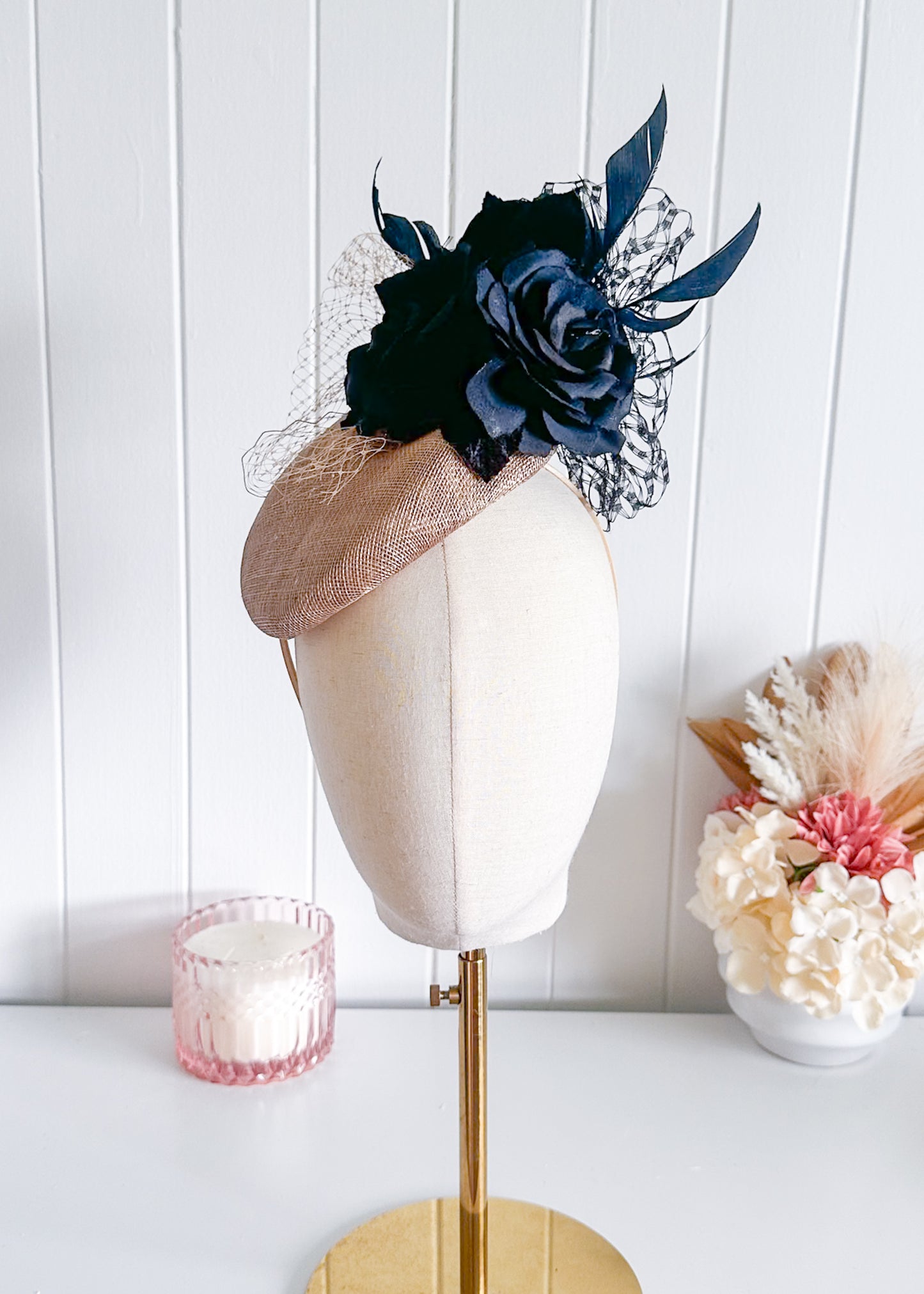 "Tegan" Beige and Black Fascinator
