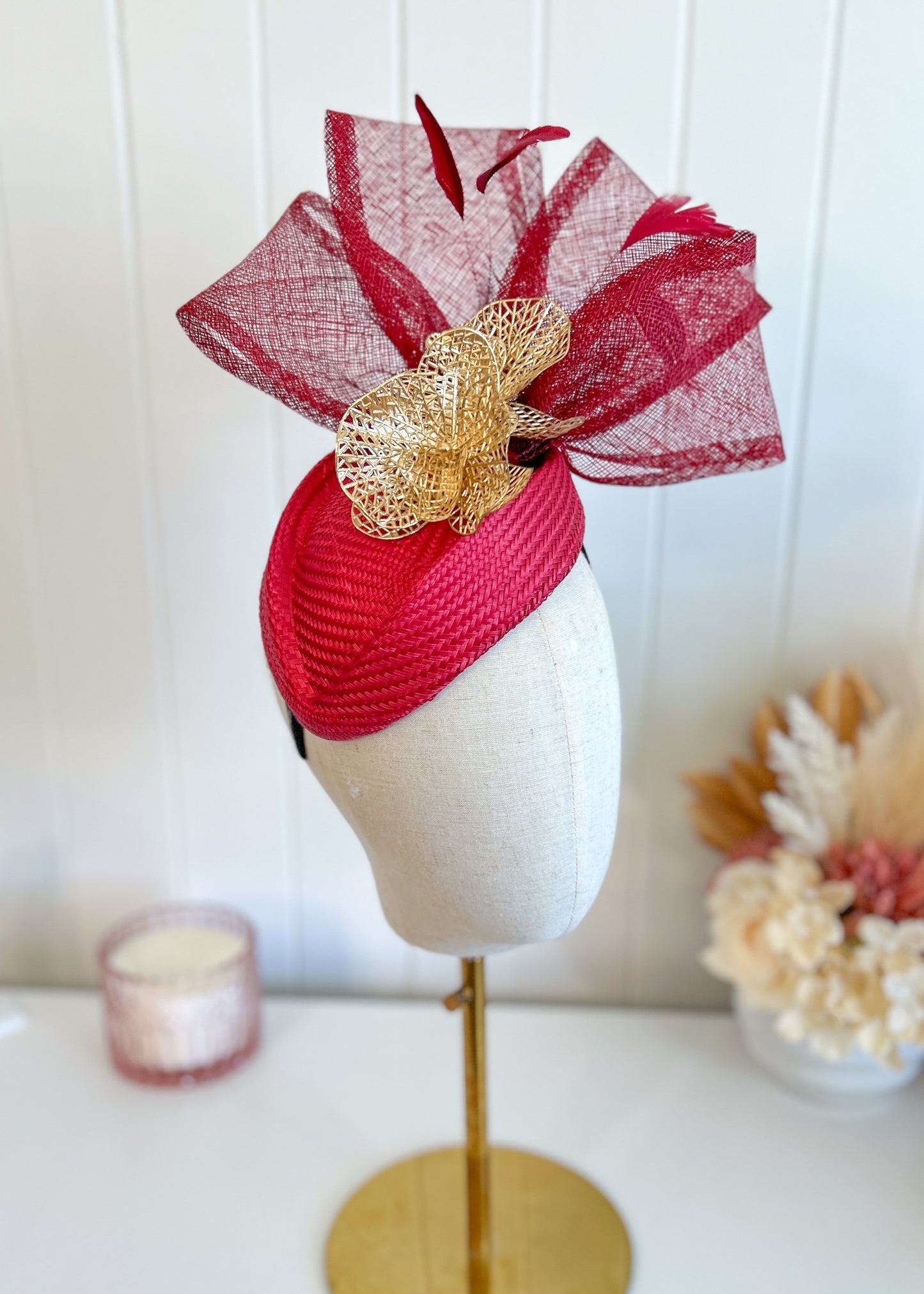 "Regan" Red & Gold Fascinator