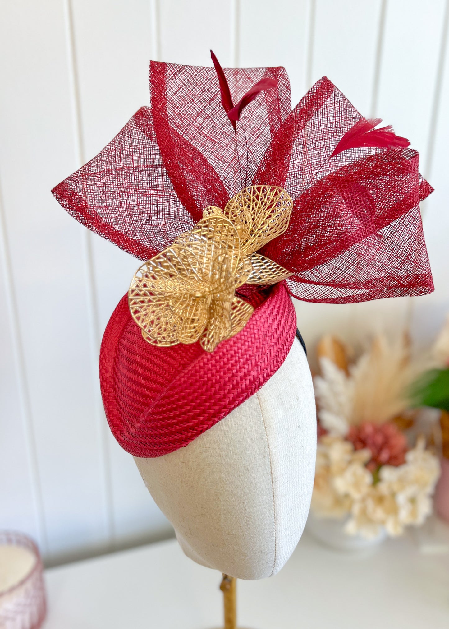 "Regan" Red & Gold Fascinator