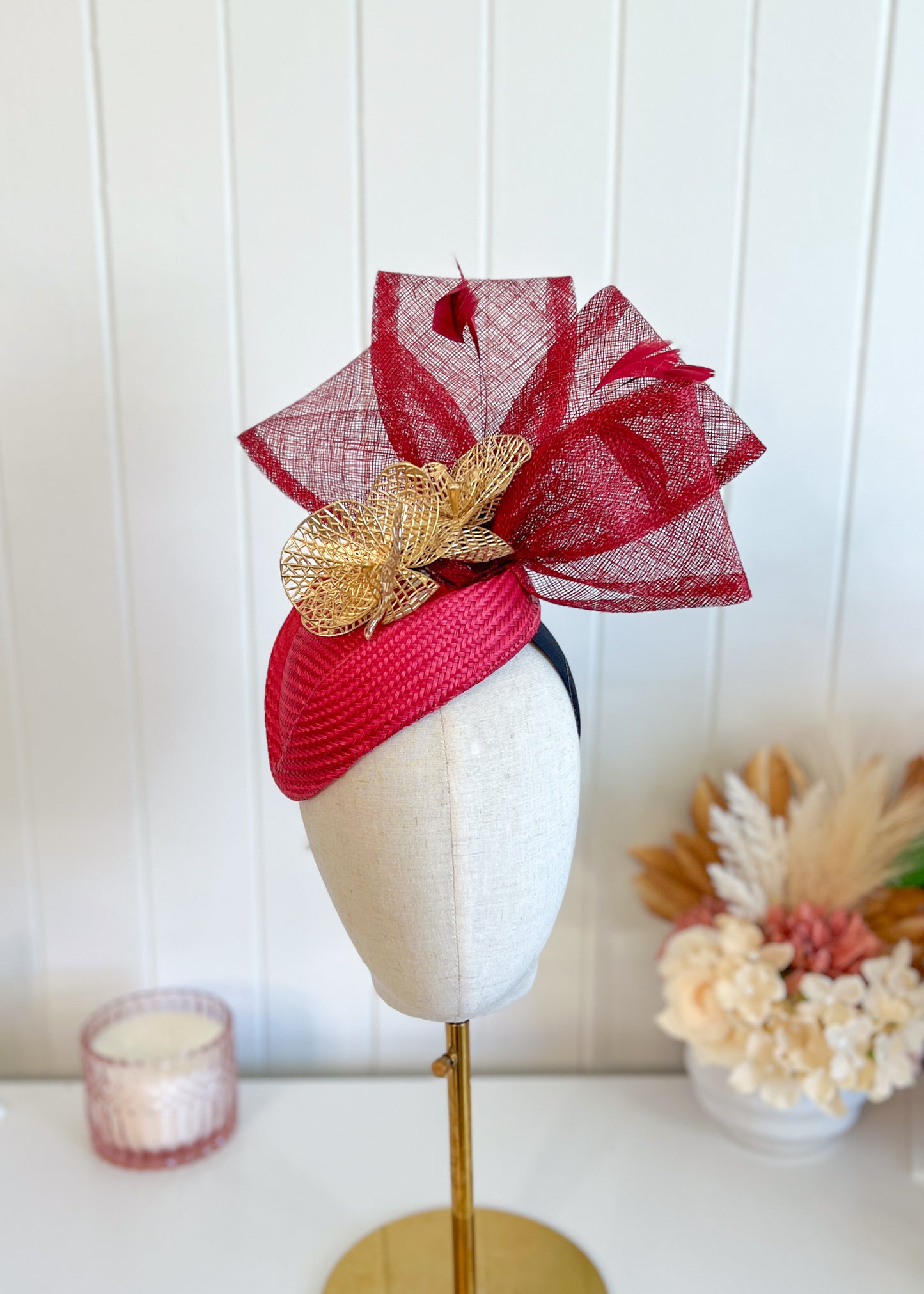 "Regan" Red & Gold Fascinator