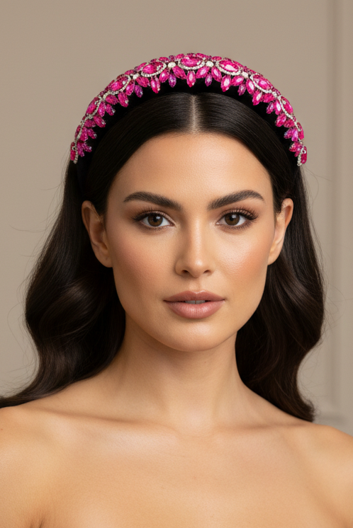 "Riley" Jewelled Headband - Hot Pink