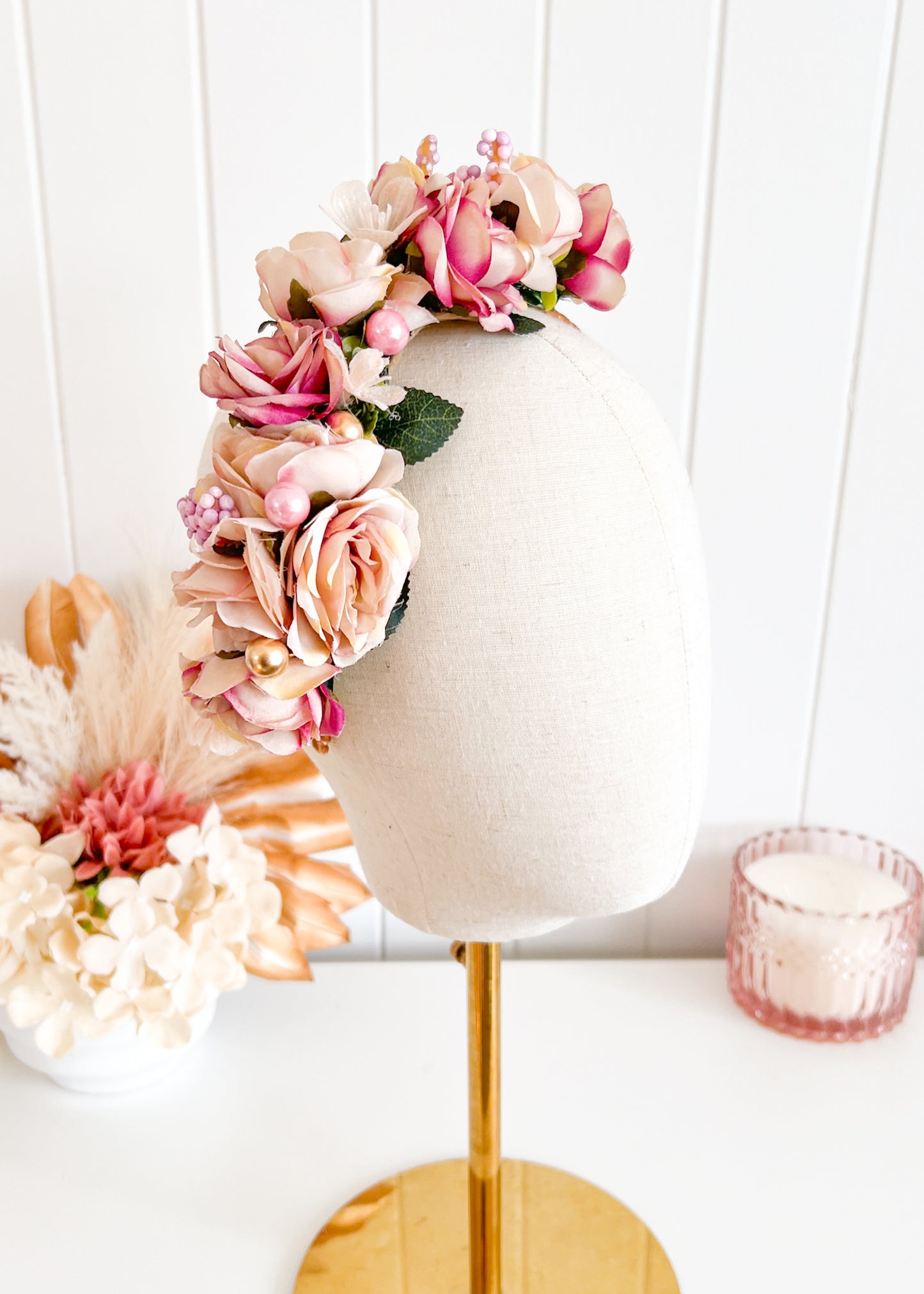 'Eleanor" Pink Floral Headpiece
