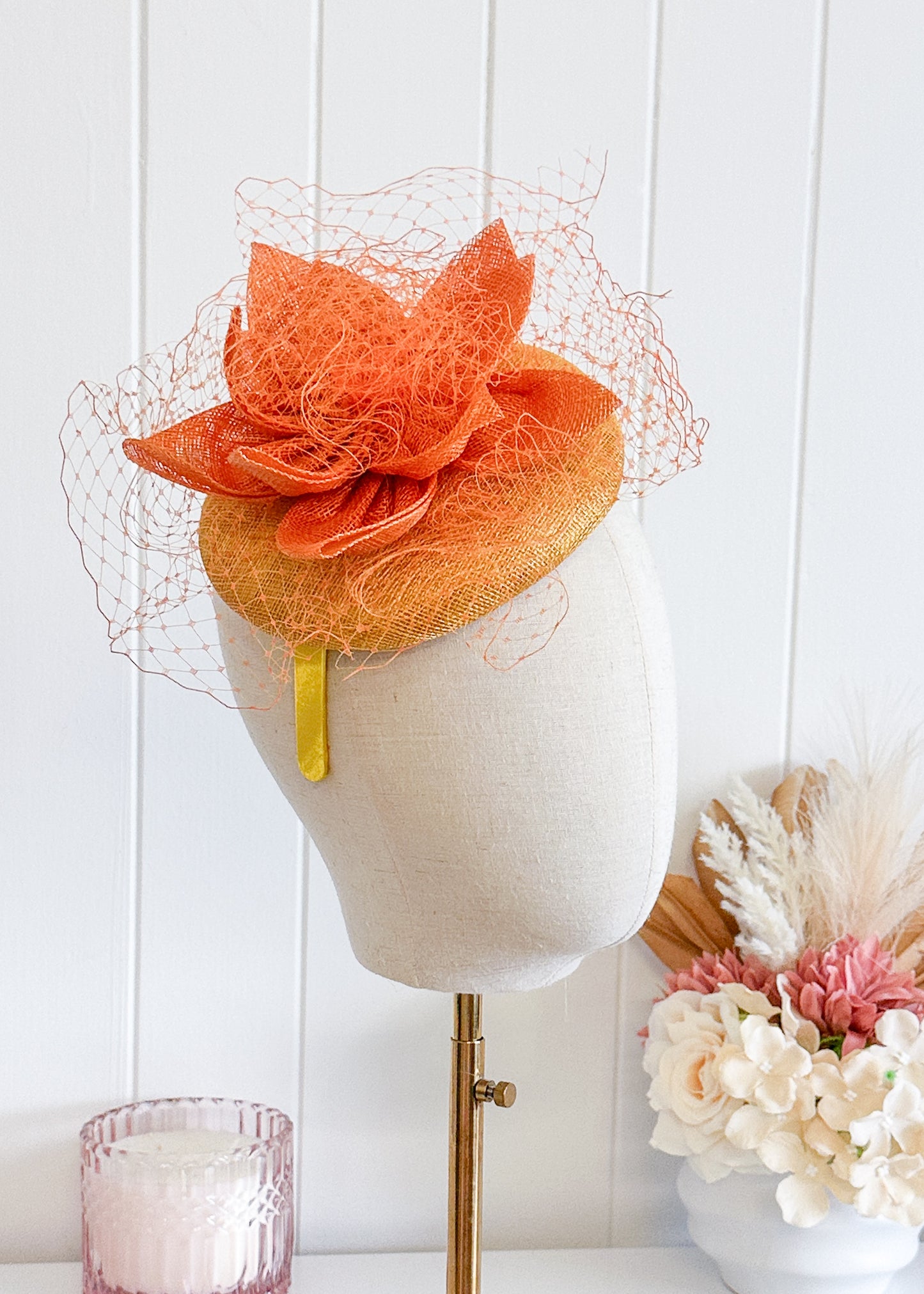 “Dara" Orange & Yellow Fascinator