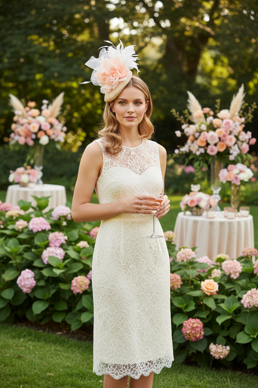 “Donna" Apricot & White Fascinator