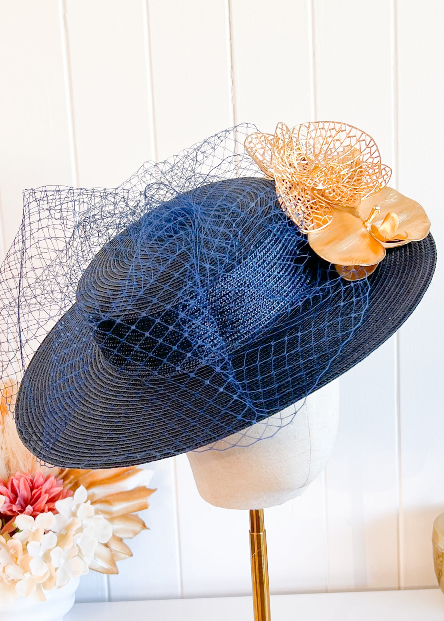 "Boater" - Navy & Gold