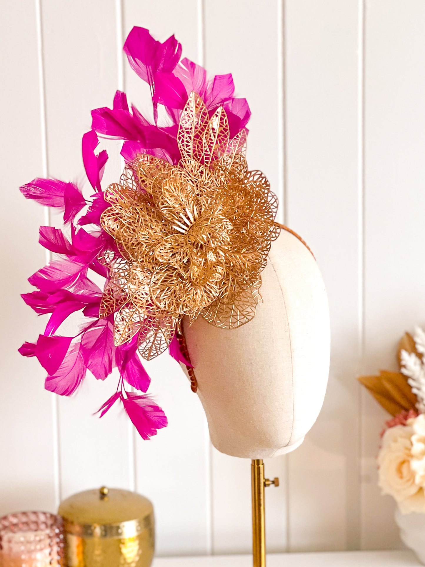 "Brianna" Magenta & Gold Fascinator