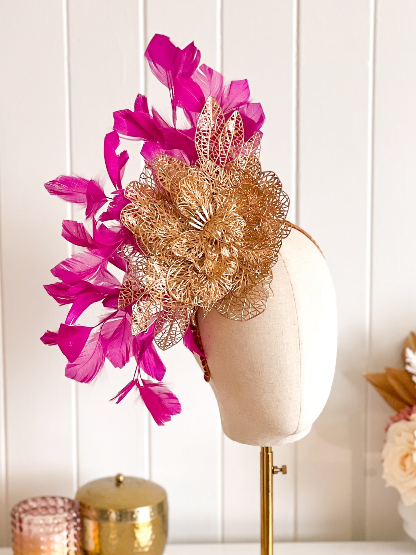 "Brianna" Magenta & Gold Fascinator