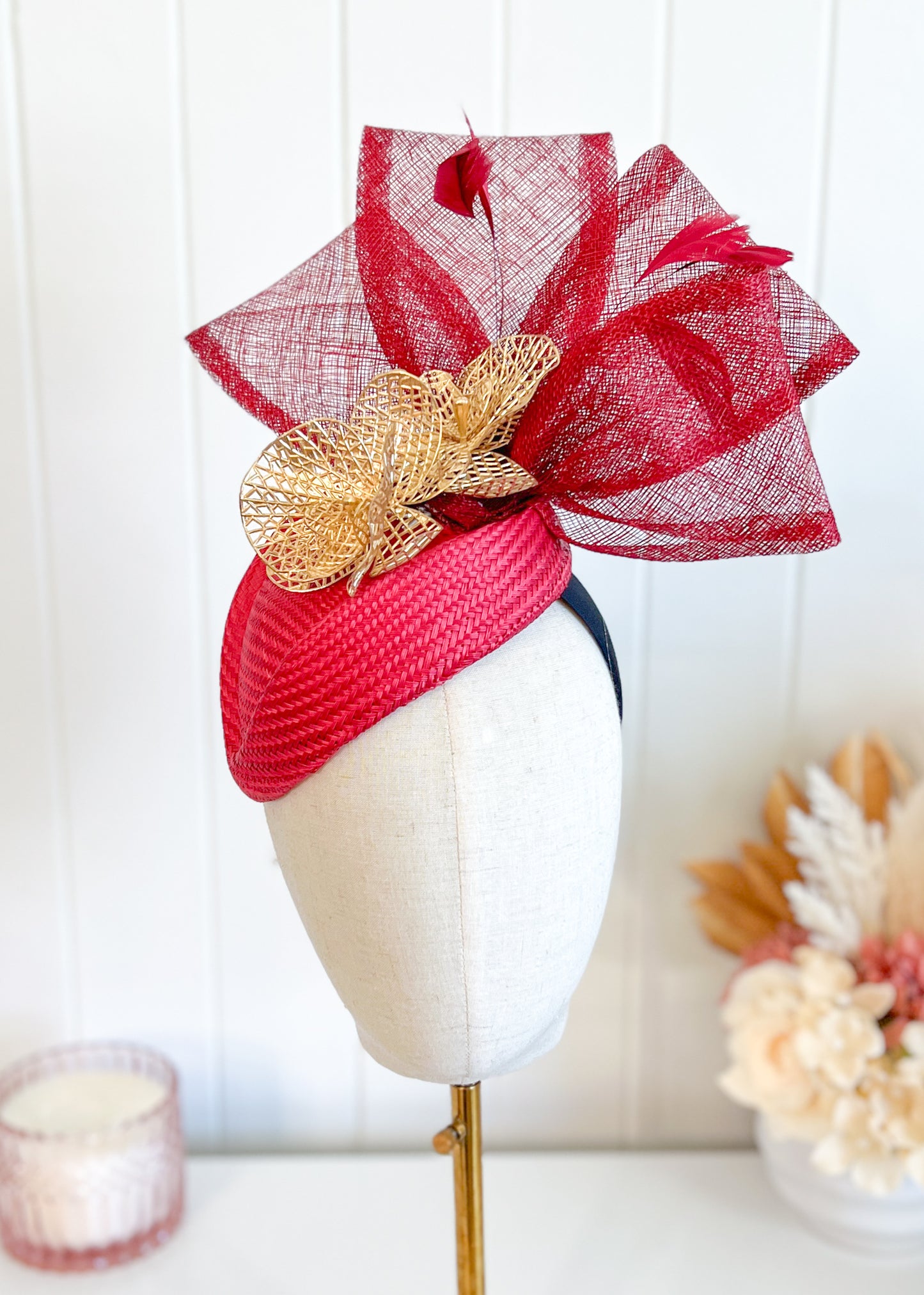 "Regan" Red & Gold Fascinator