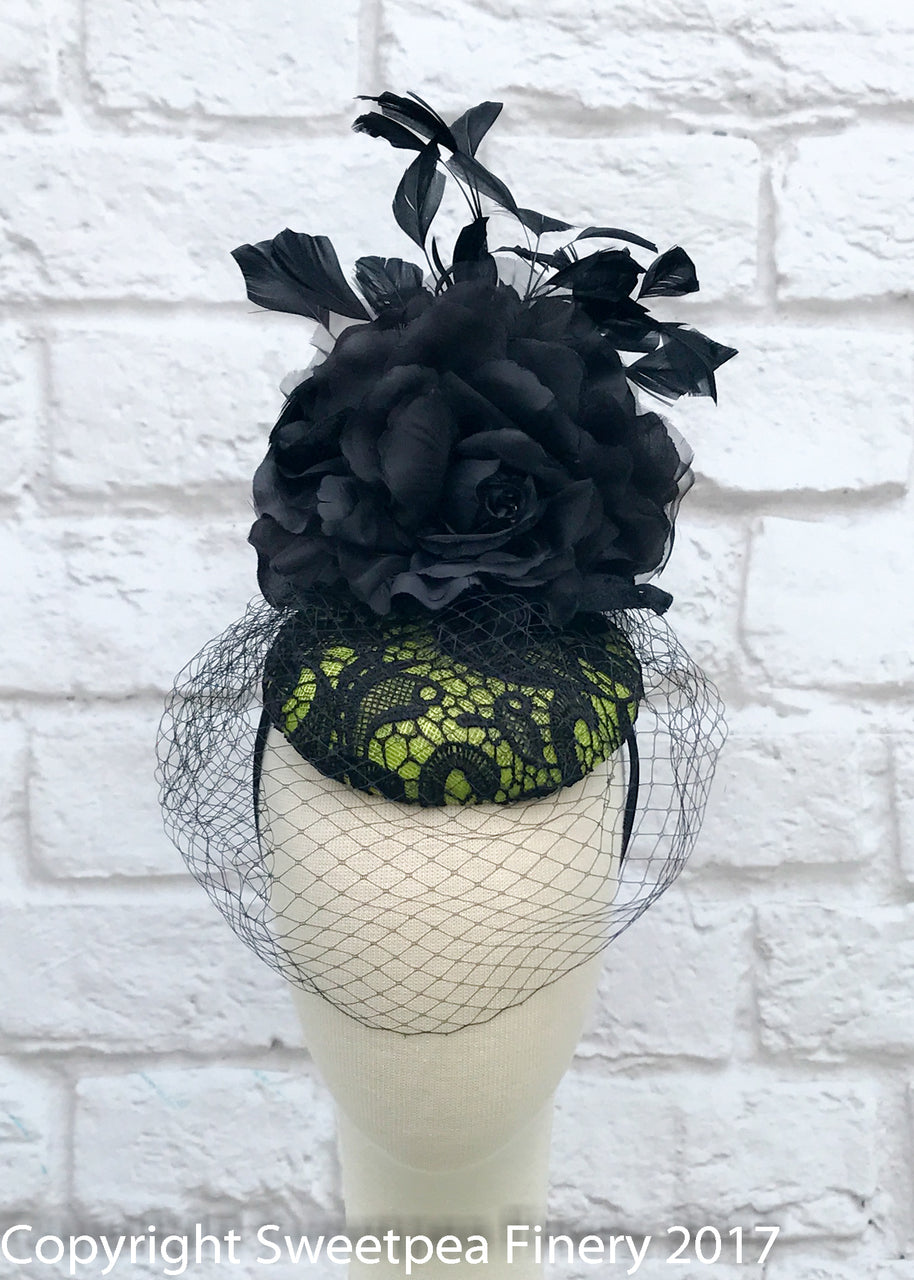 "Nicole" Fascinator - Lime Green & Black Fascinator