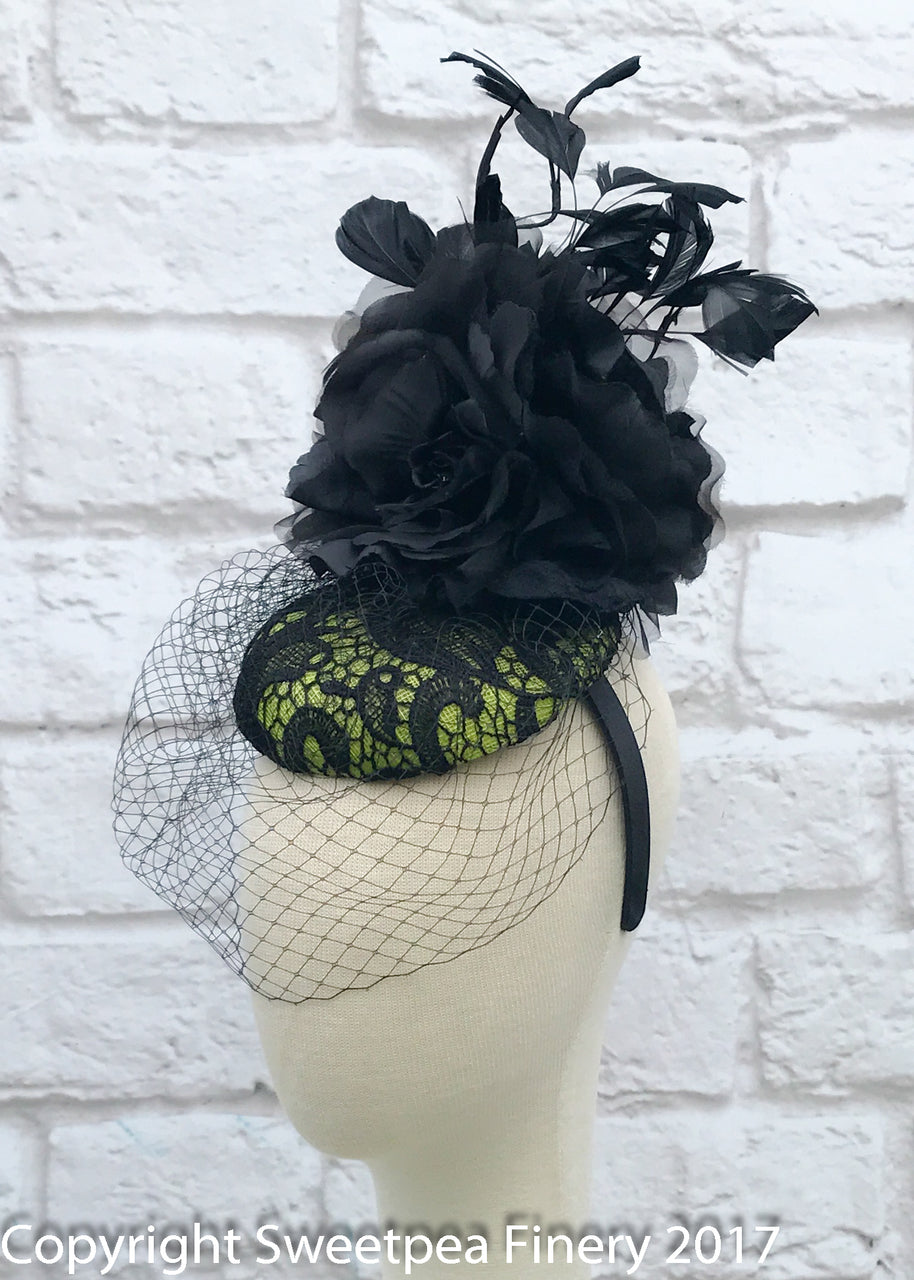 "Nicole" Fascinator - Lime Green & Black Fascinator